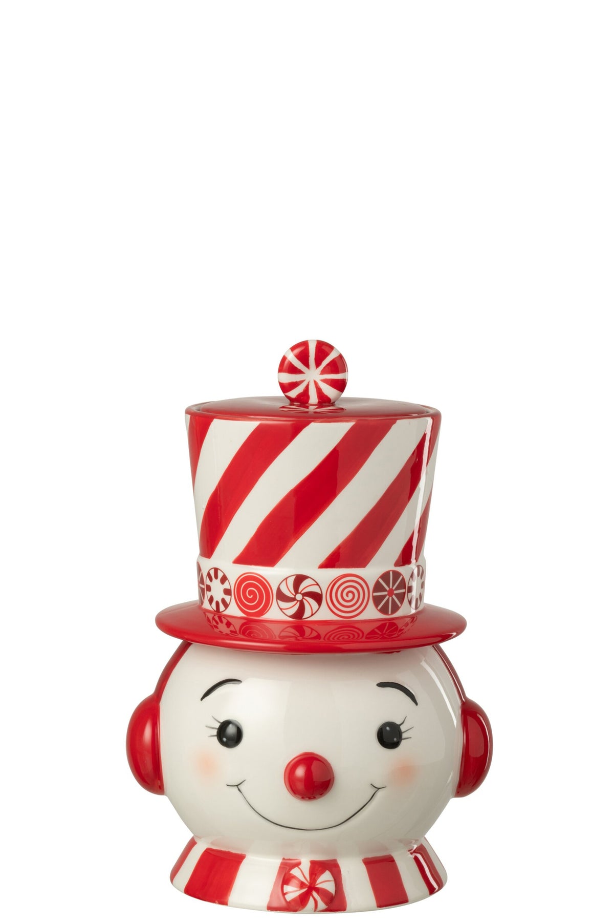 Decoratieve pot sneeuwpop met muts – dolomiet, kerstrood en wit, 20 x 18 x 30,5 cm