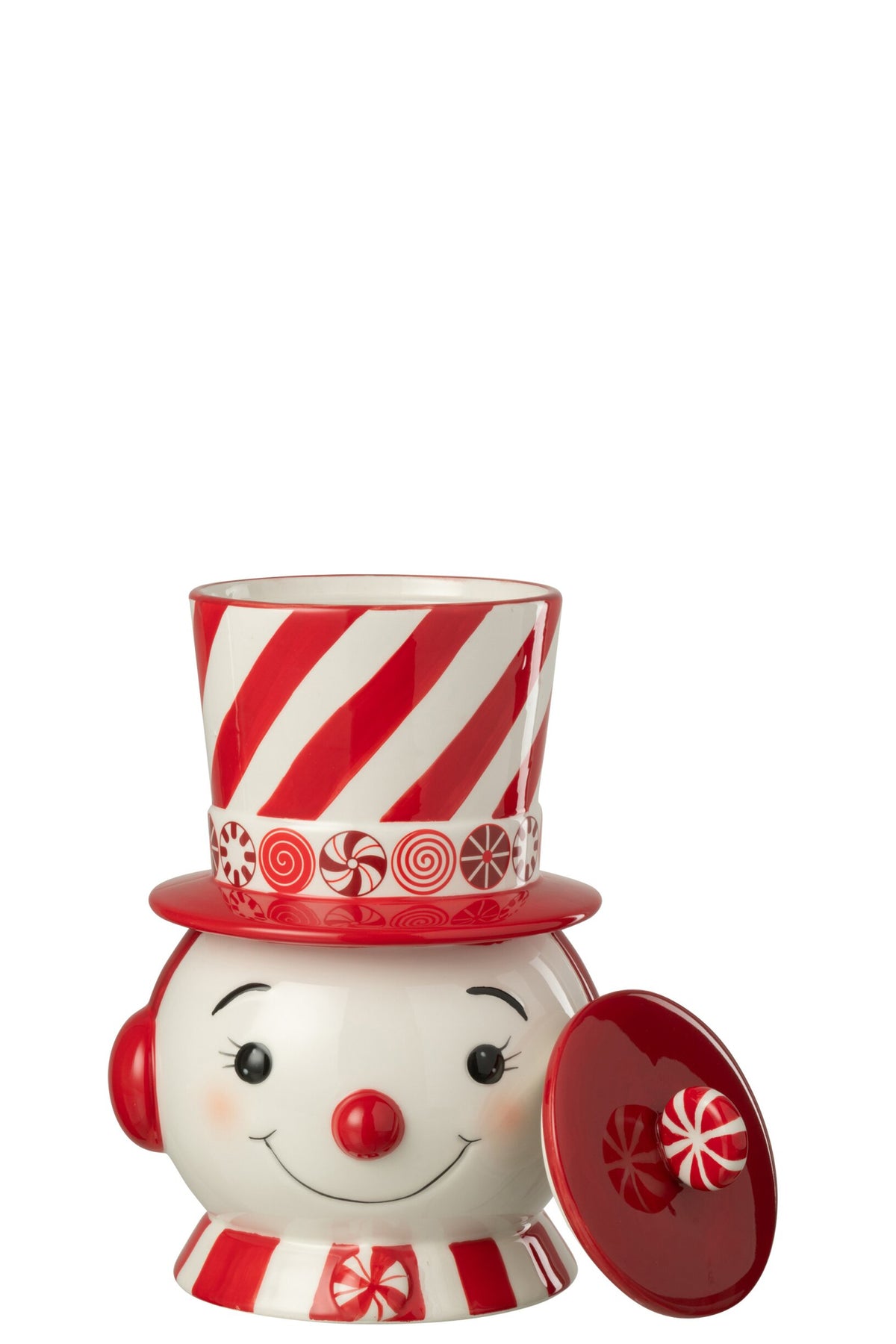 Decoratieve pot sneeuwpop met muts – dolomiet, kerstrood en wit, 20 x 18 x 30,5 cm