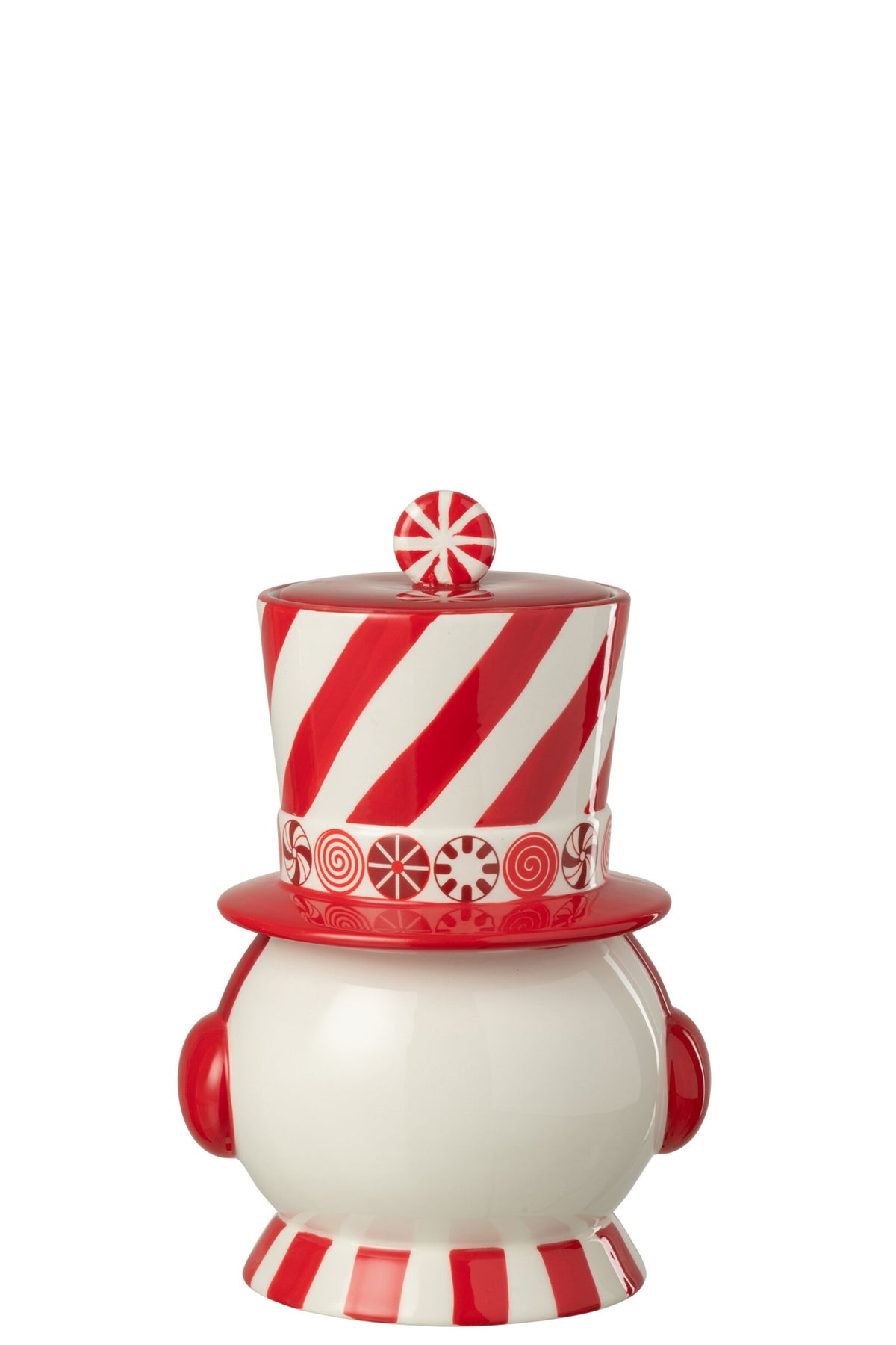 Decoratieve pot sneeuwpop met muts – dolomiet, kerstrood en wit, 20 x 18 x 30,5 cm