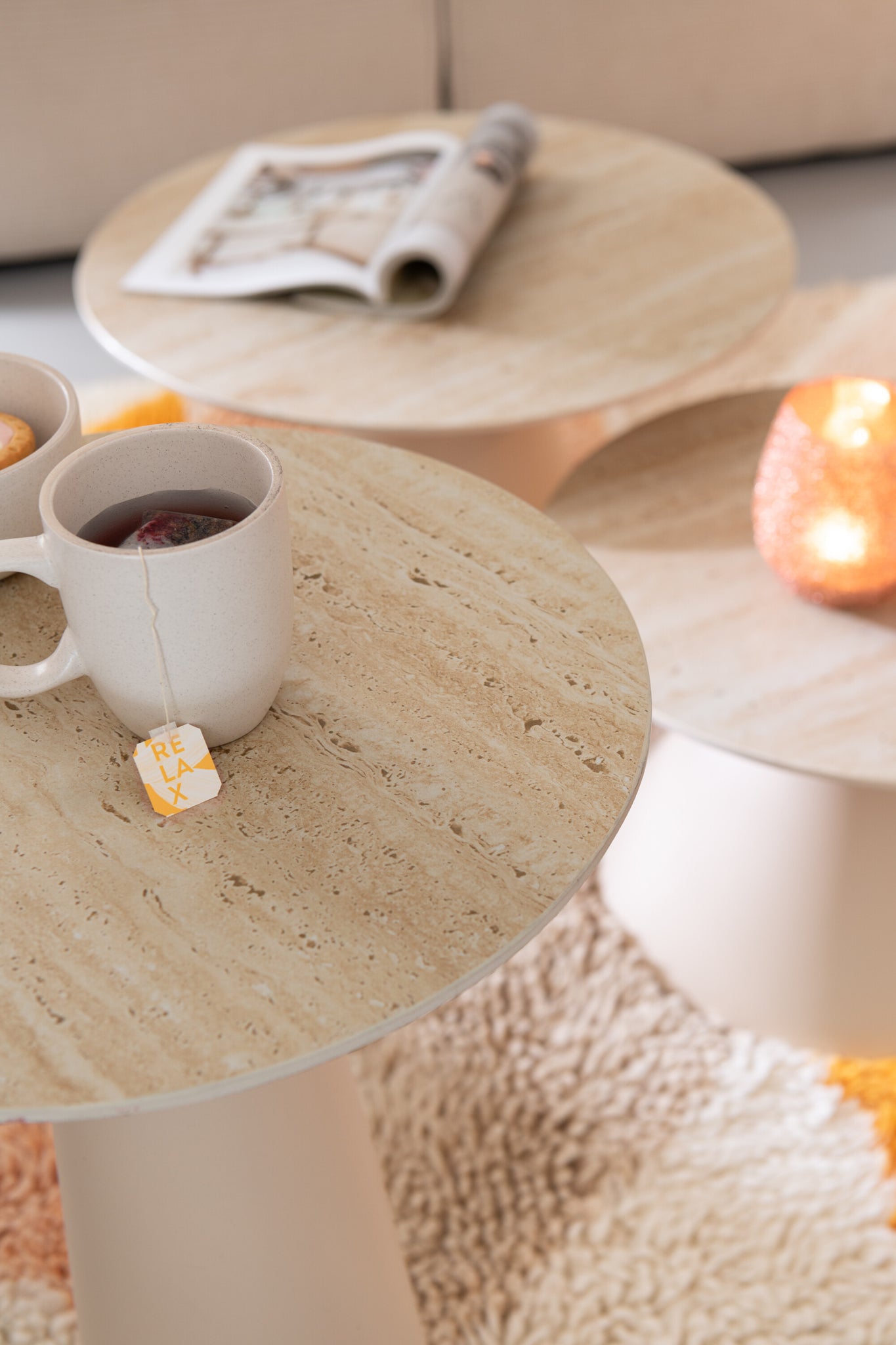 Beistelltisch, Säule, Kegel, Eisen, Ecru/Beige