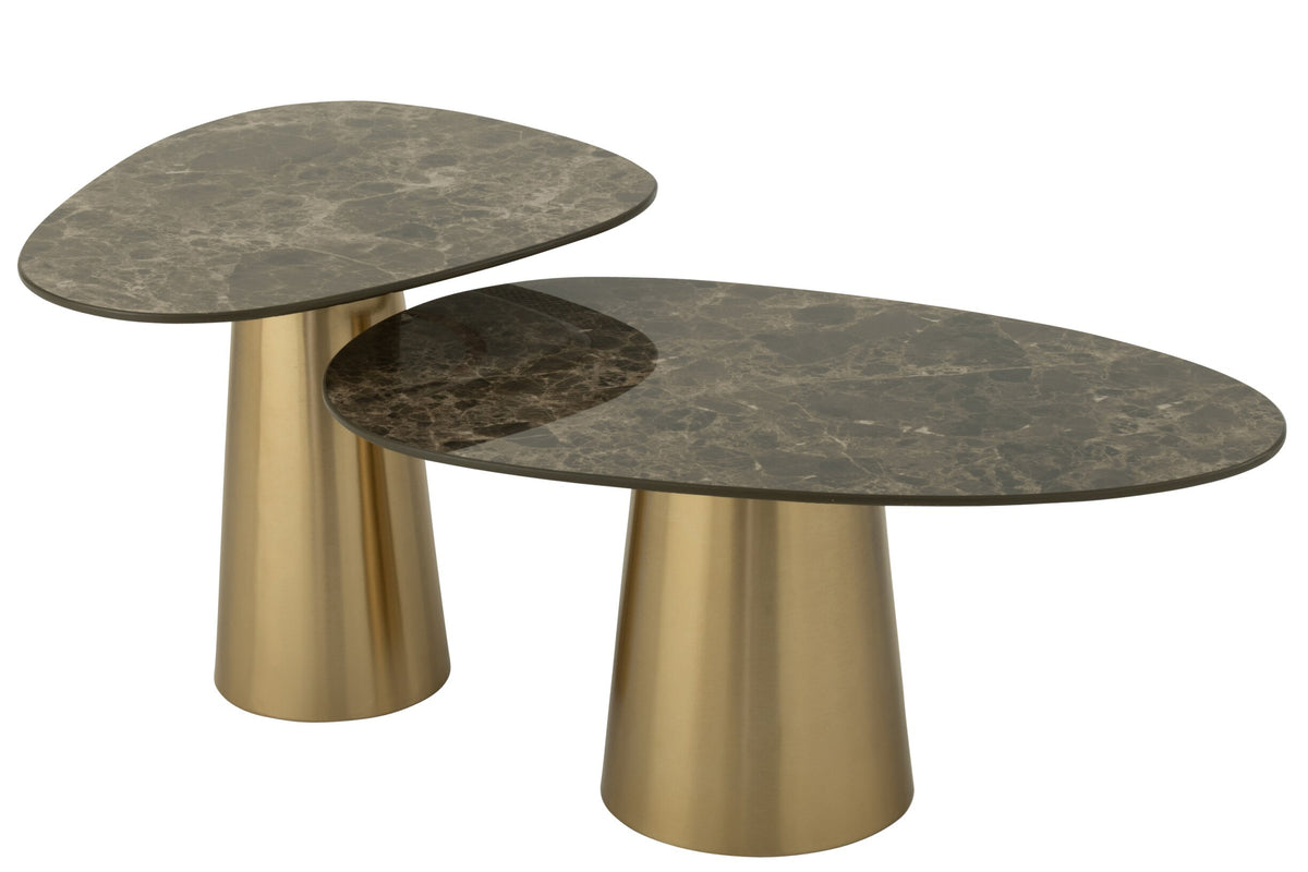 Bijzettafels marmerlook – brons/taupe, set van 2