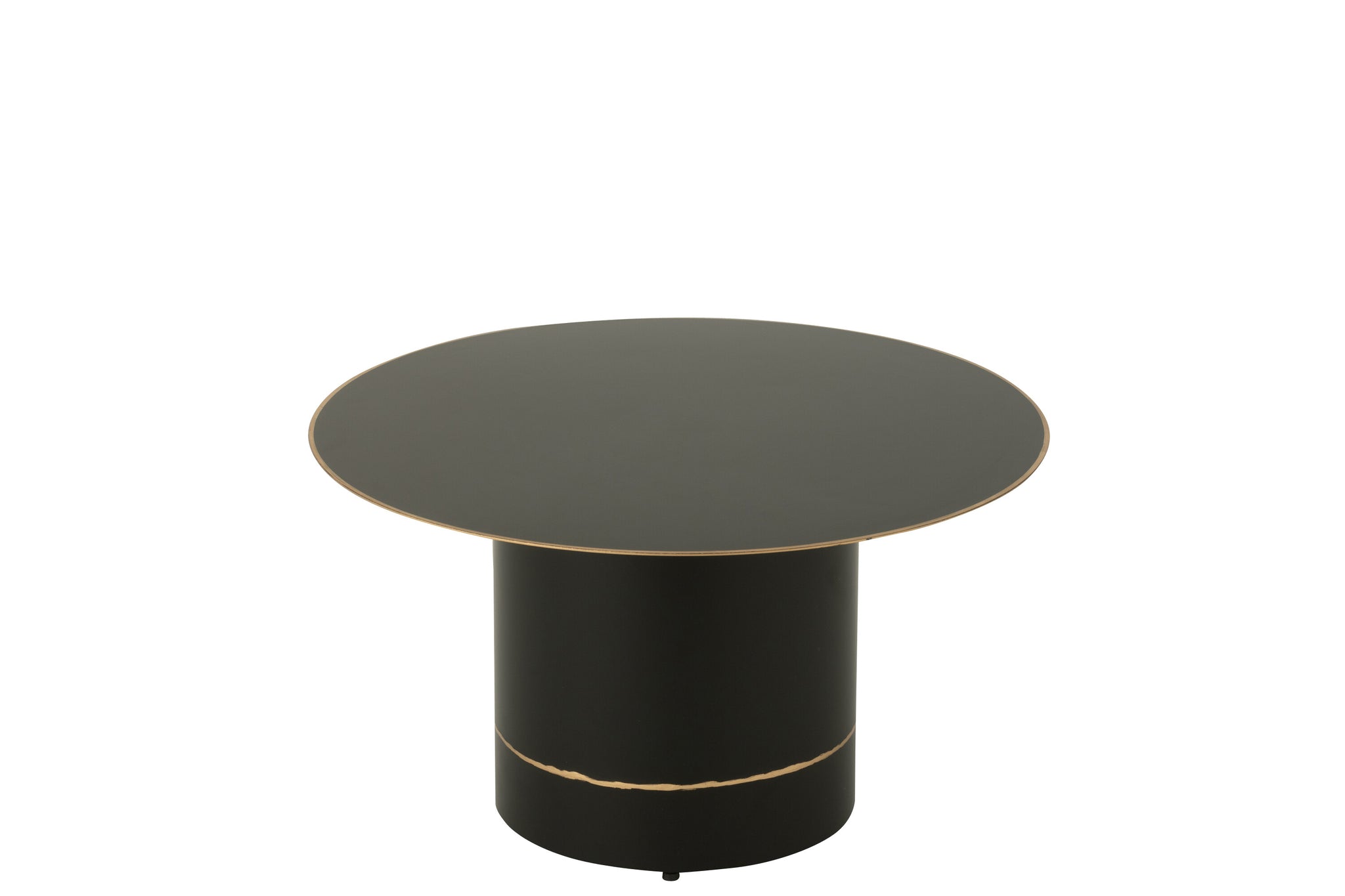 Coffee Table Cyll Base With Golden Border Round Iron Black/Gold Colored Small