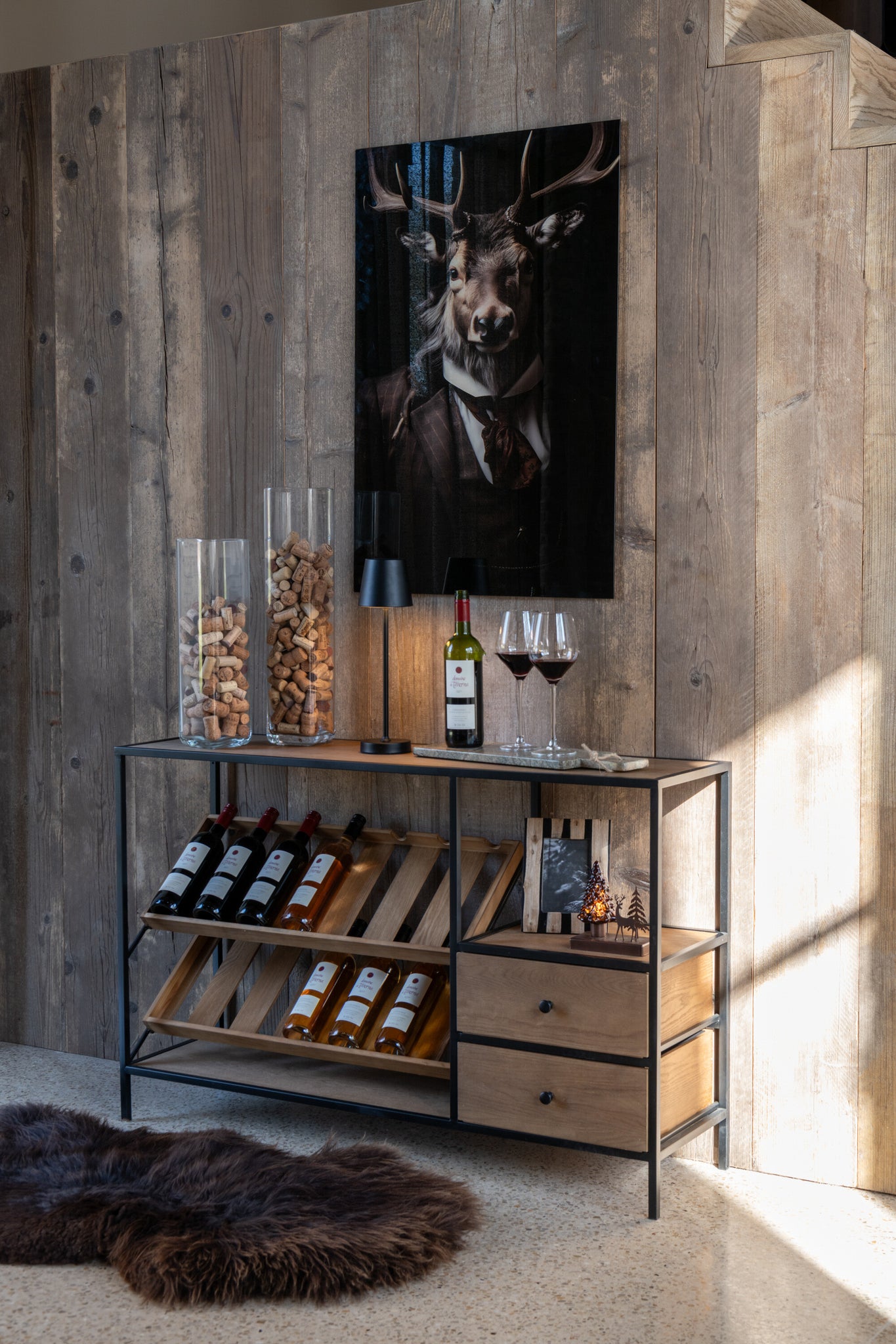 Bar Cabinet Wine Veneer Natural/Black Small