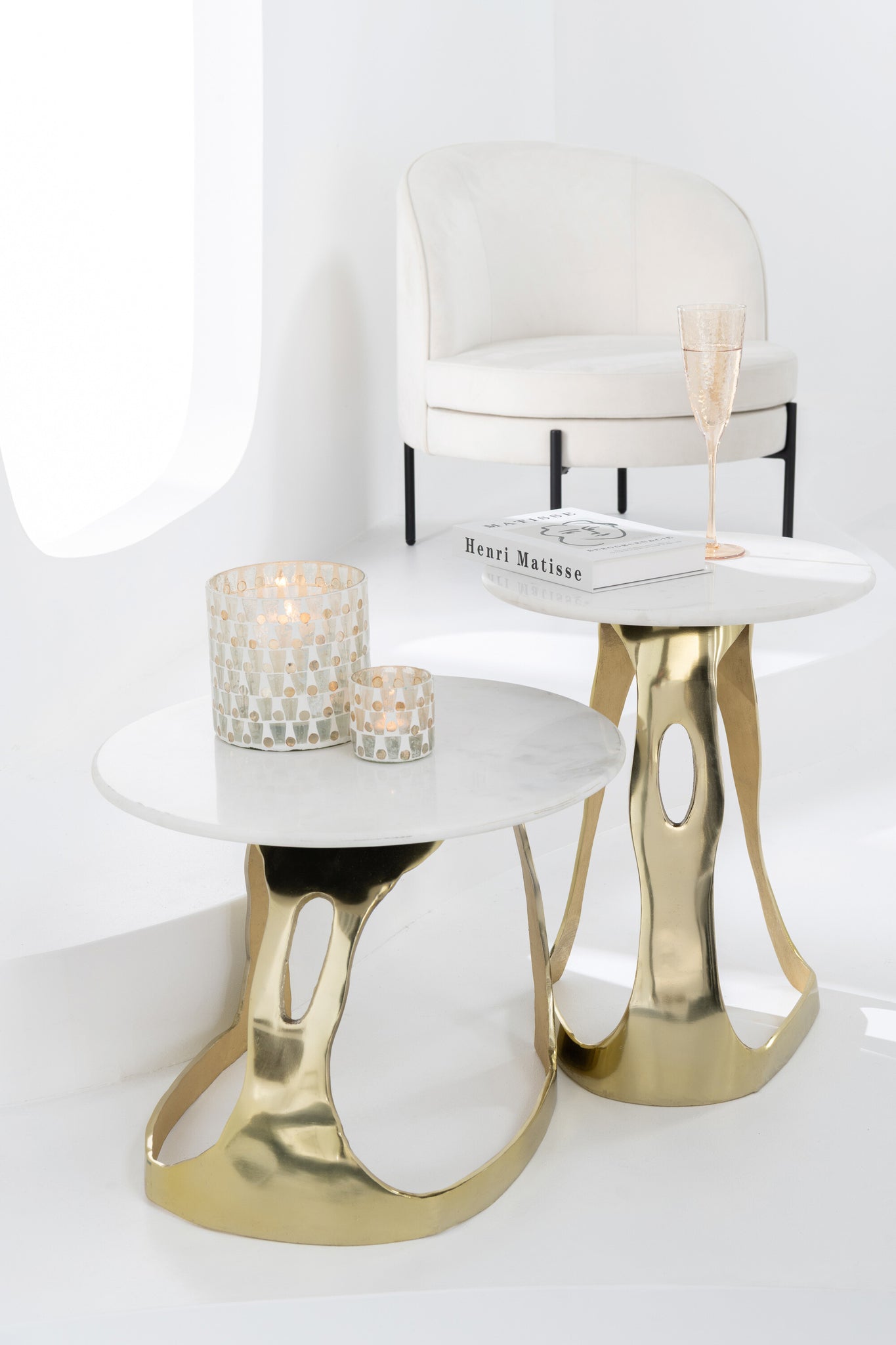Side Table Aluminium/Stone Gold Colored/White Small