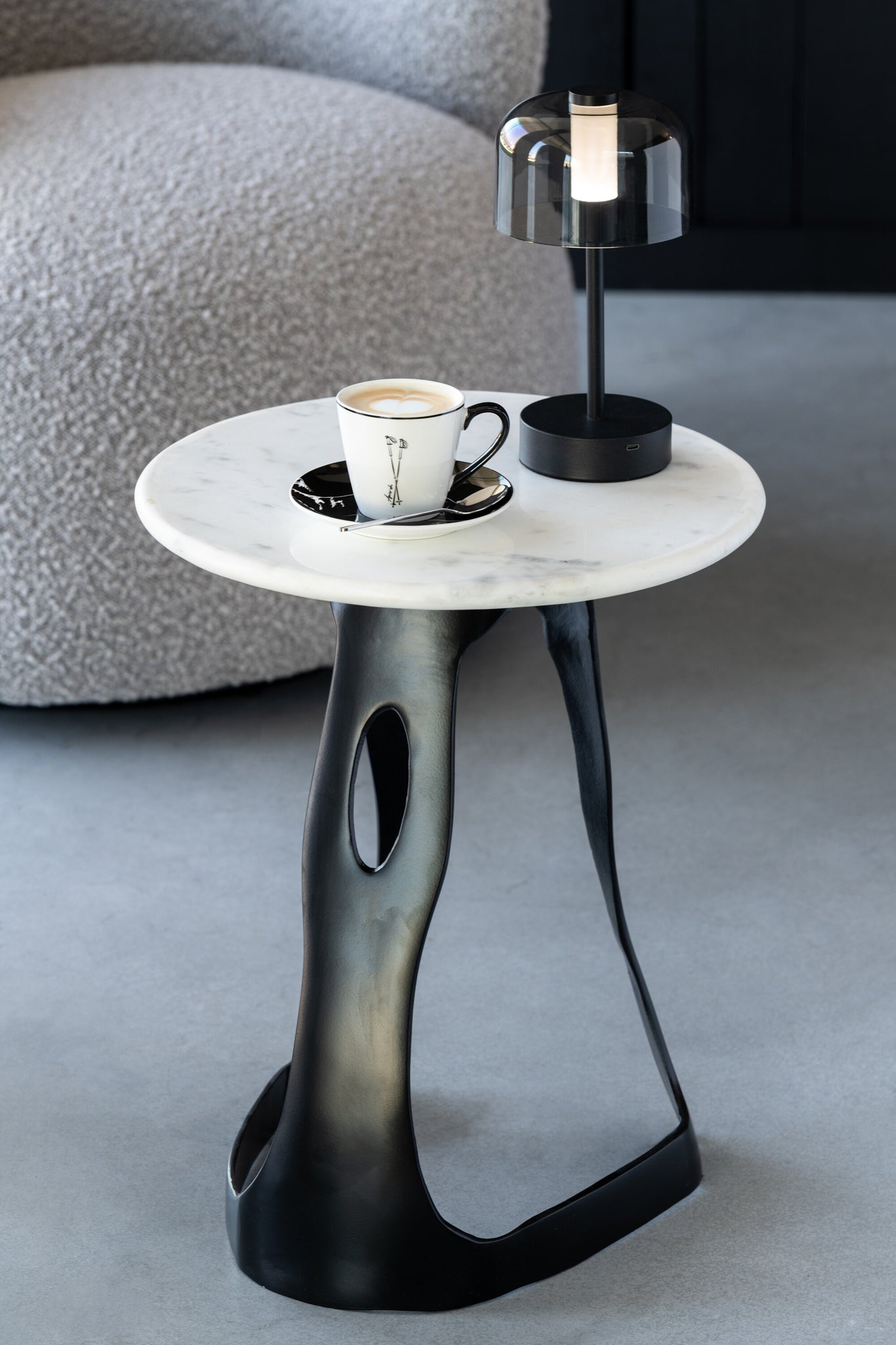 Side Table Aluminum/Stone Black/White Large