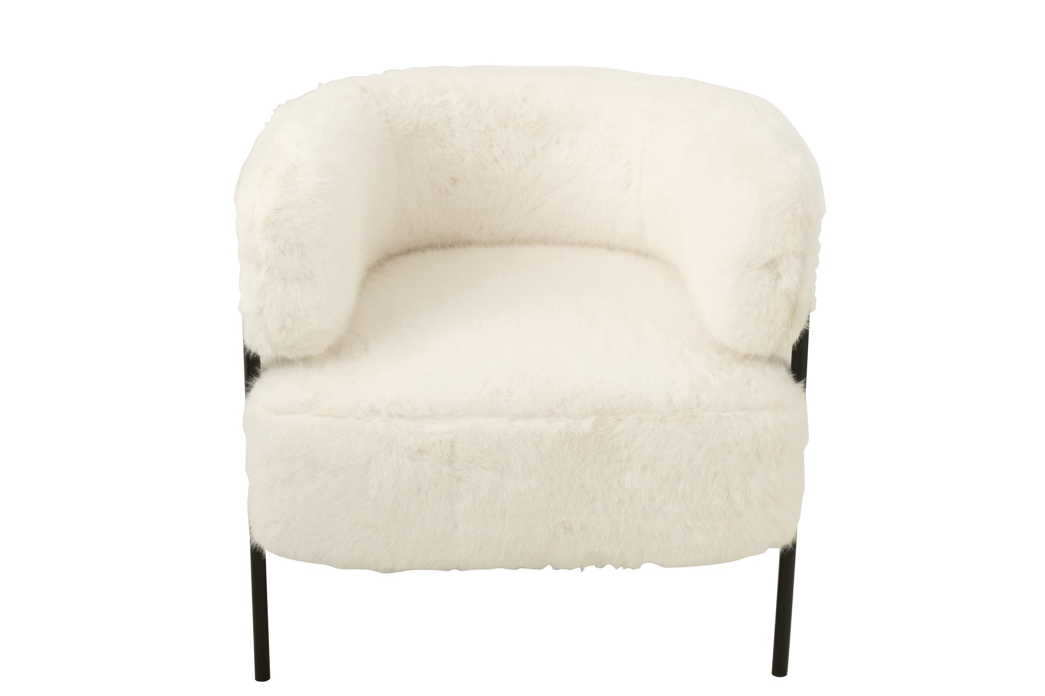 Armchair Fur With Metal Legs Wood White