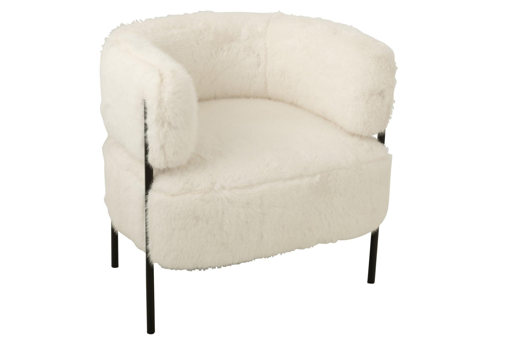 Armchair Fur With Metal Legs Wood White