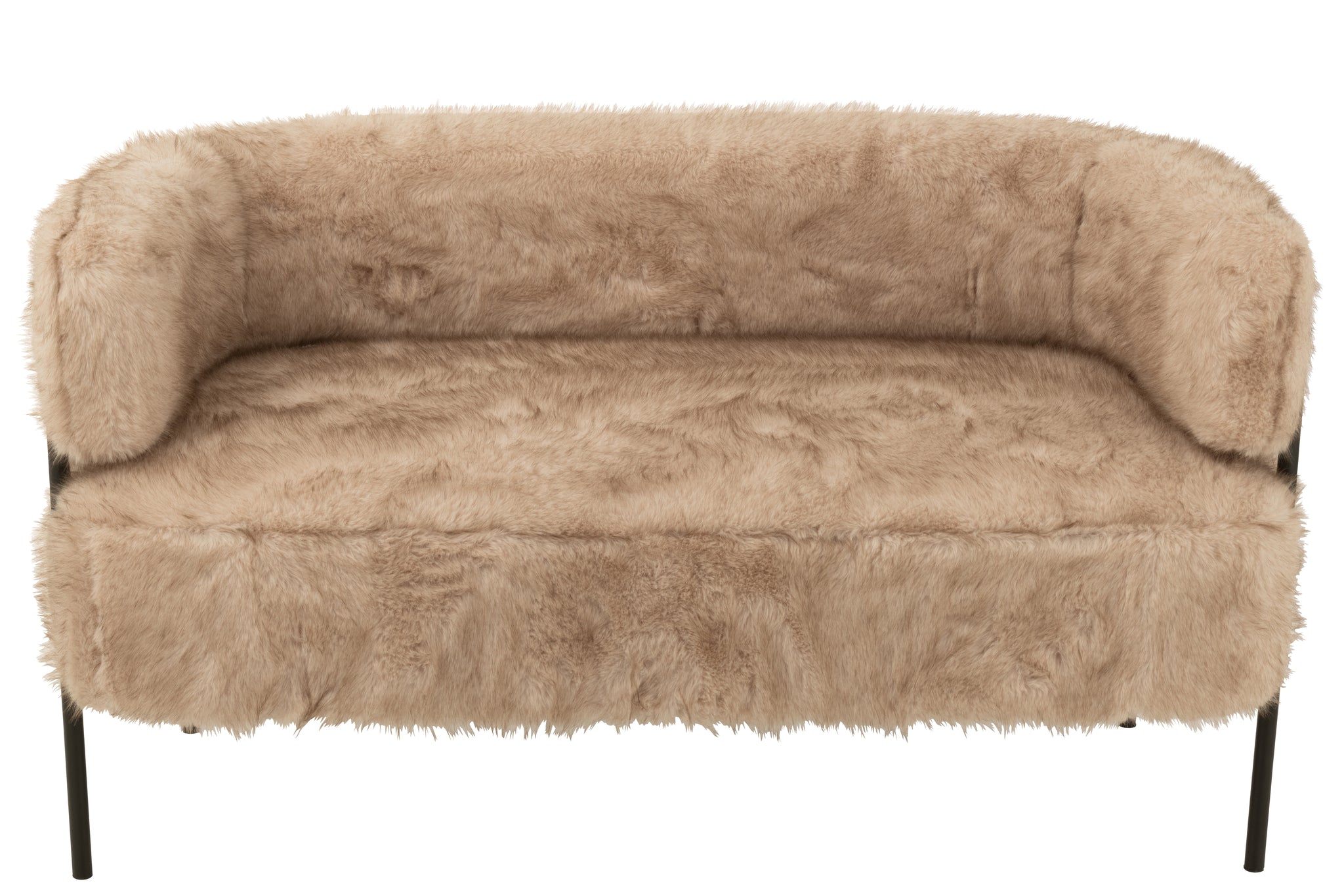 2 Seater Sofa Fur With Metal Legs Wood Taupe