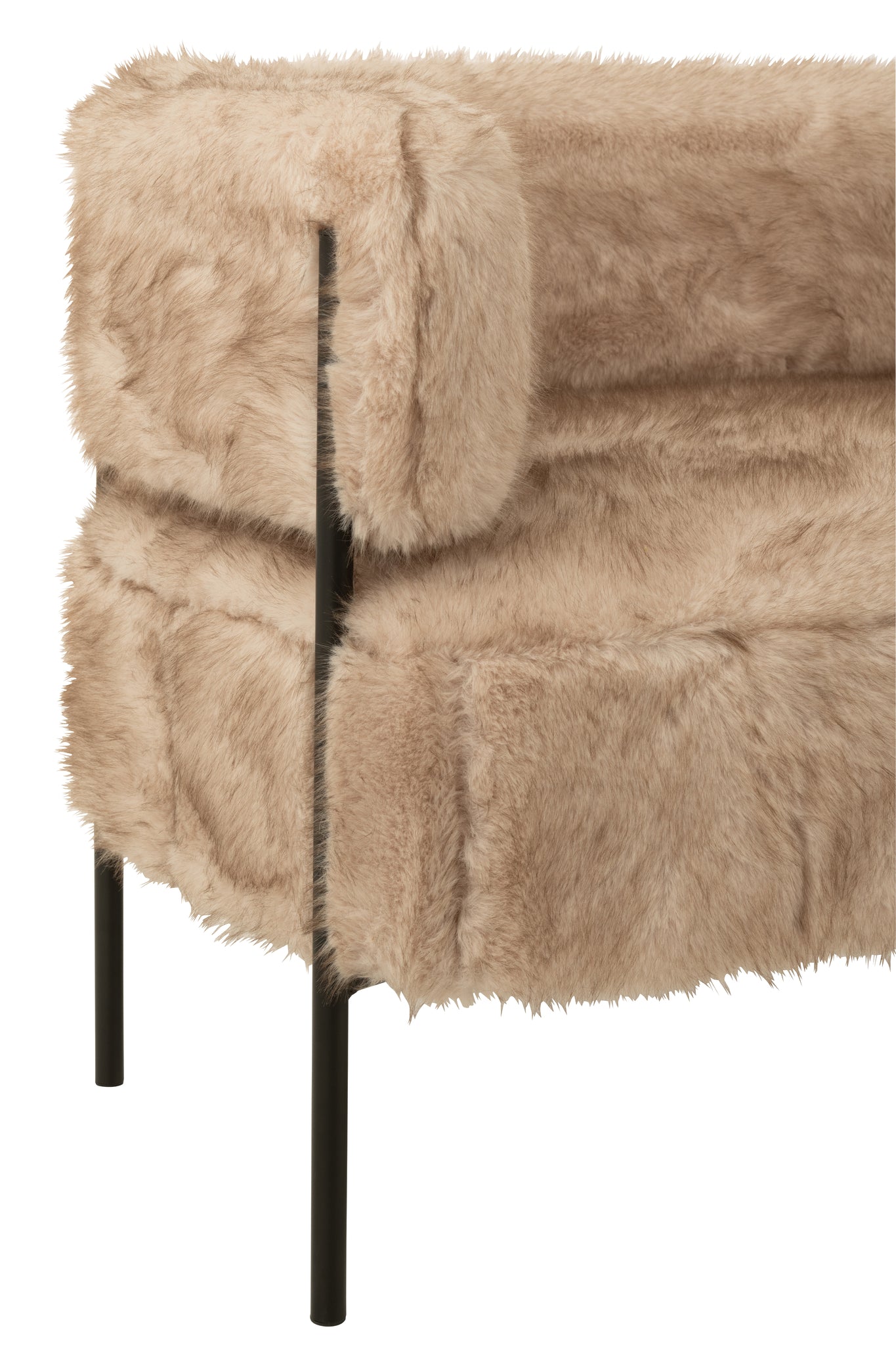 2 Seater Sofa Fur With Metal Legs Wood Taupe