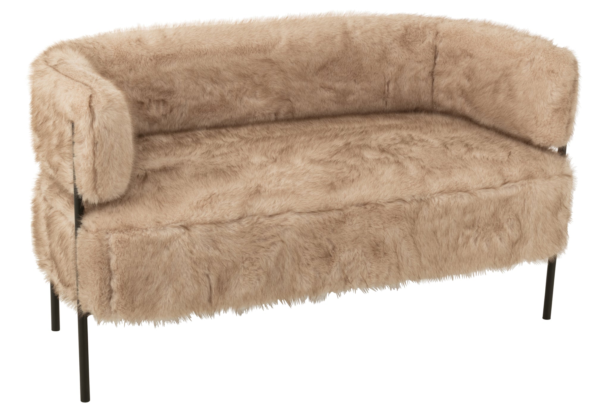 2 Seater Sofa Fur With Metal Legs Wood Taupe