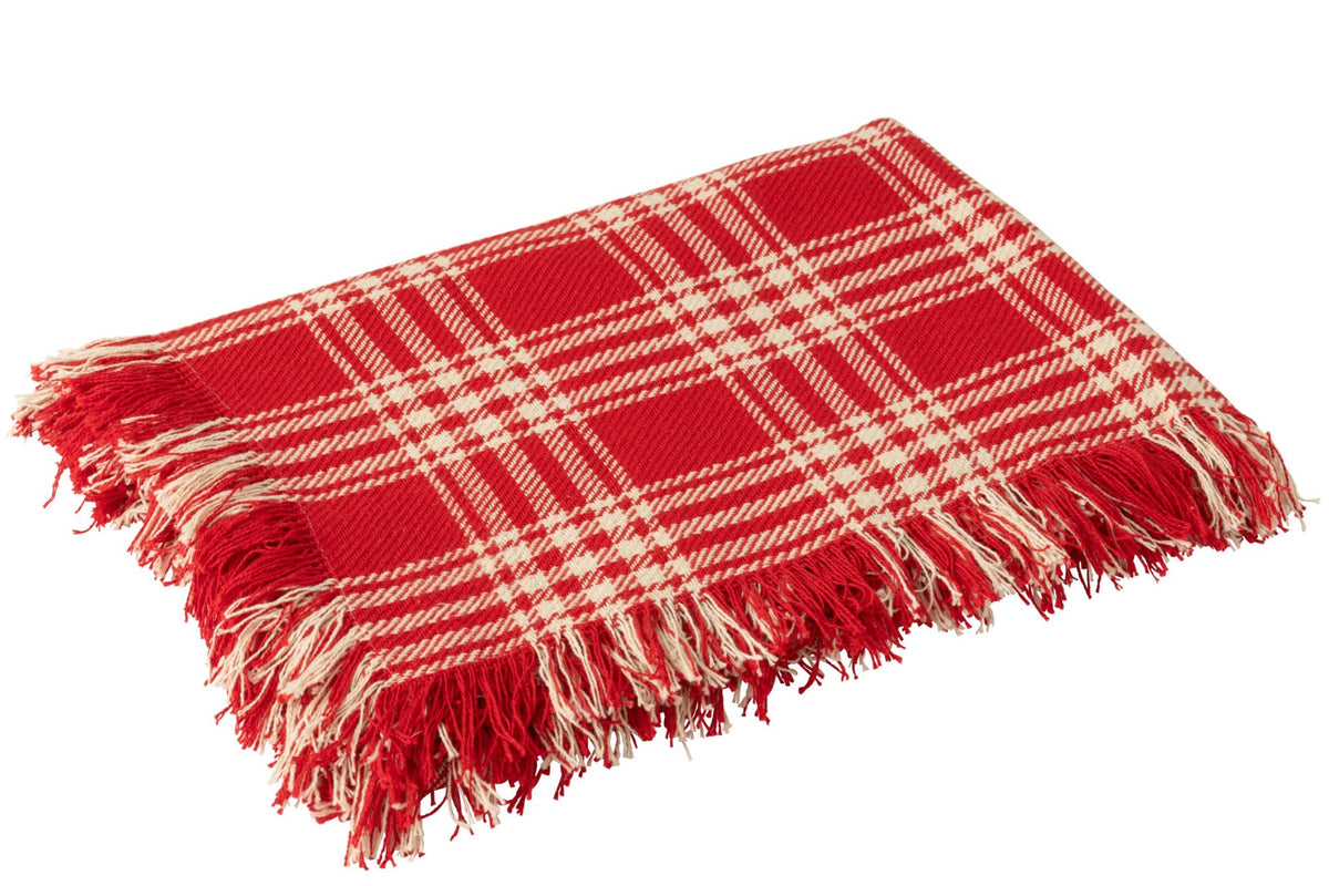 Plaid geruit – katoen, kerstrood en wit, 130 x 180 cm