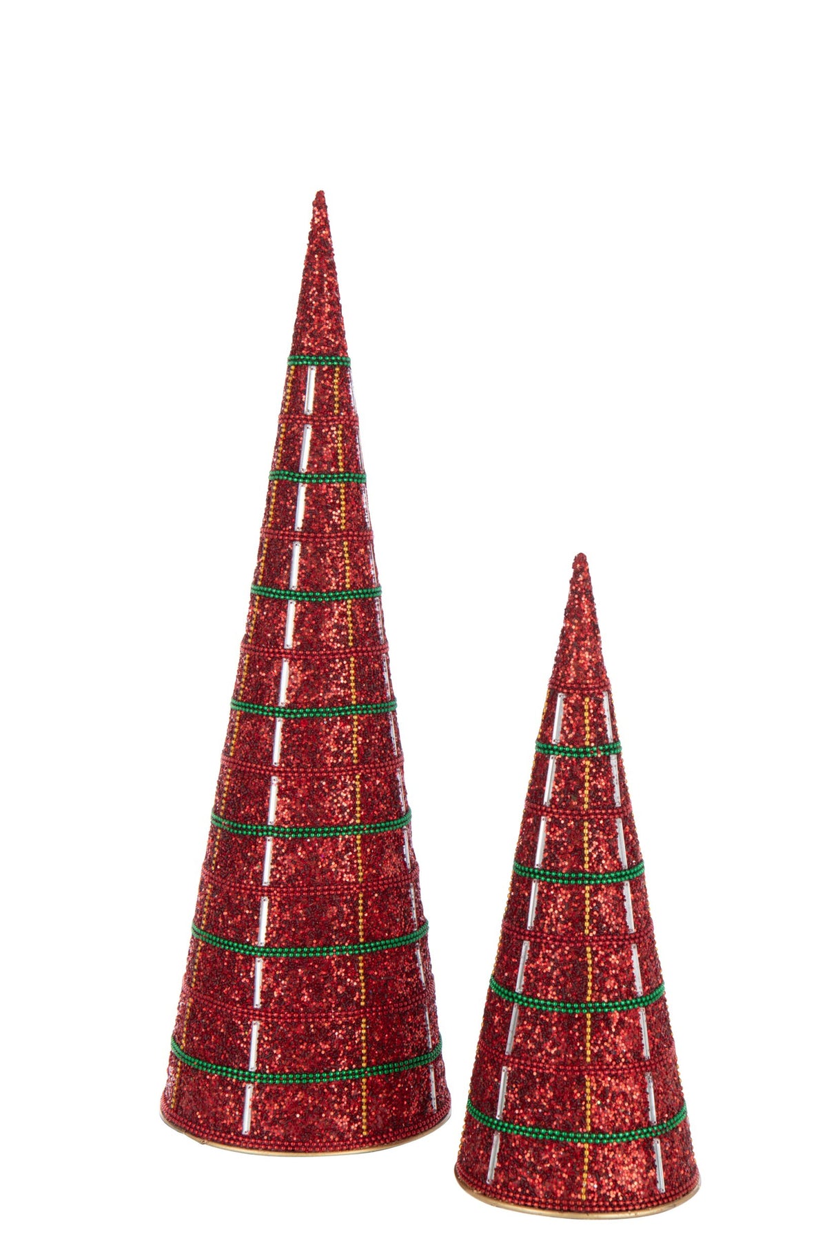 Kegels set van 2 – ijzer met kralen, kerstrood, 40 cm