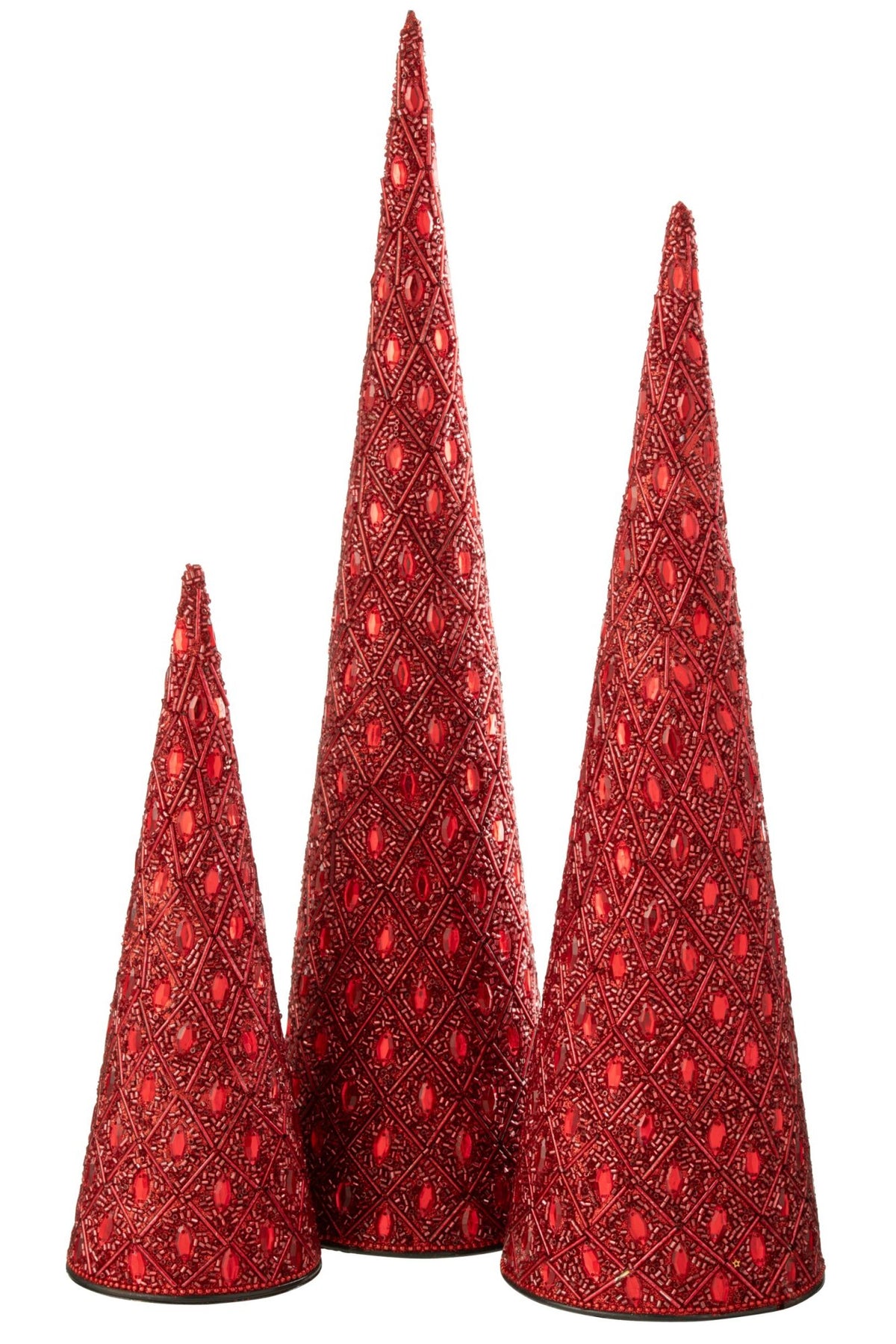 Kegels set van 3 – ijzer met kralen, kerstrood, 38 cm