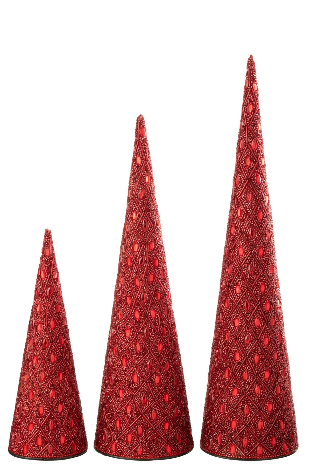 Kegels set van 3 – ijzer met kralen, kerstrood, 38 cm