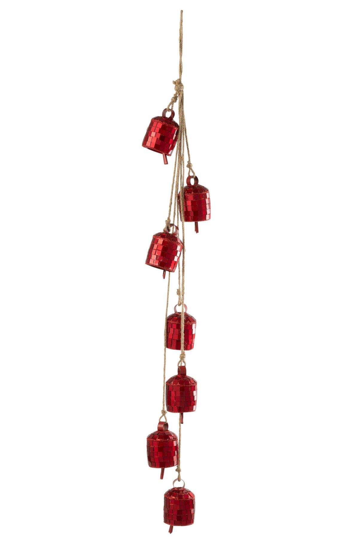 Kersthanger 7 belletjes met spiegeltjes – ijzer, kerstrood, 45,5 cm