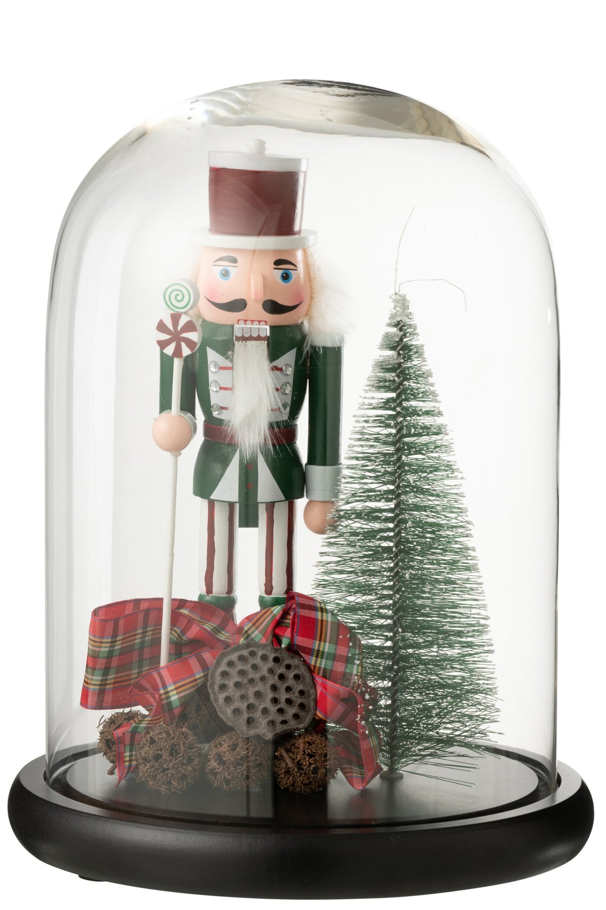 Stolp notenkraker groot – glas, kerstrood en donkergroen, Ø23×29 cm