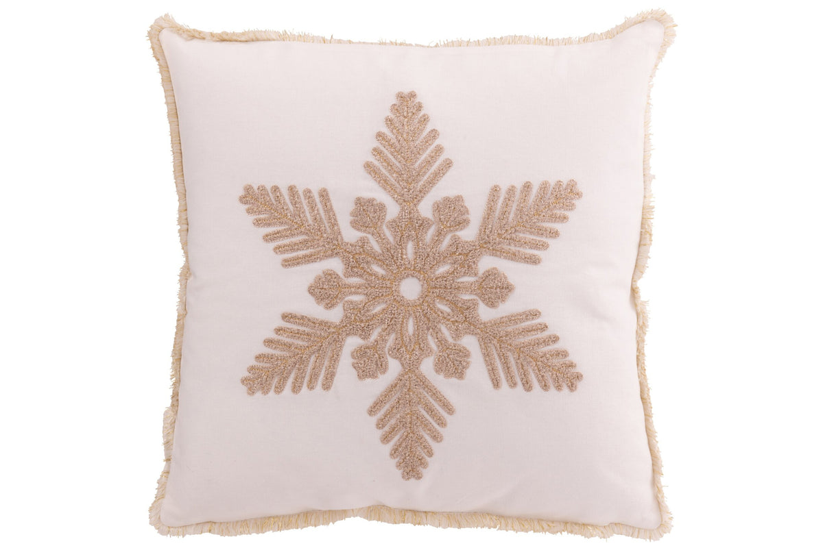 Kussen sneeuwvlok – katoen, wit en beige, 45 x 45 cm