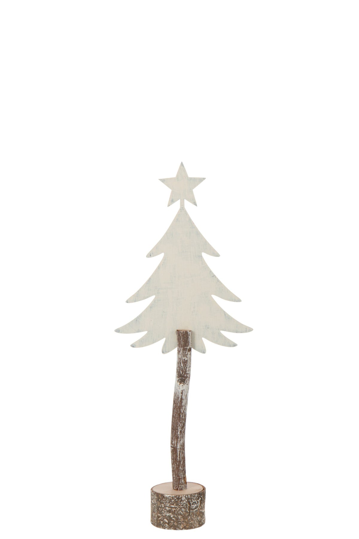Kerstboompje met ster – paulowniahout en ijzer, gebroken wit, 45 cm