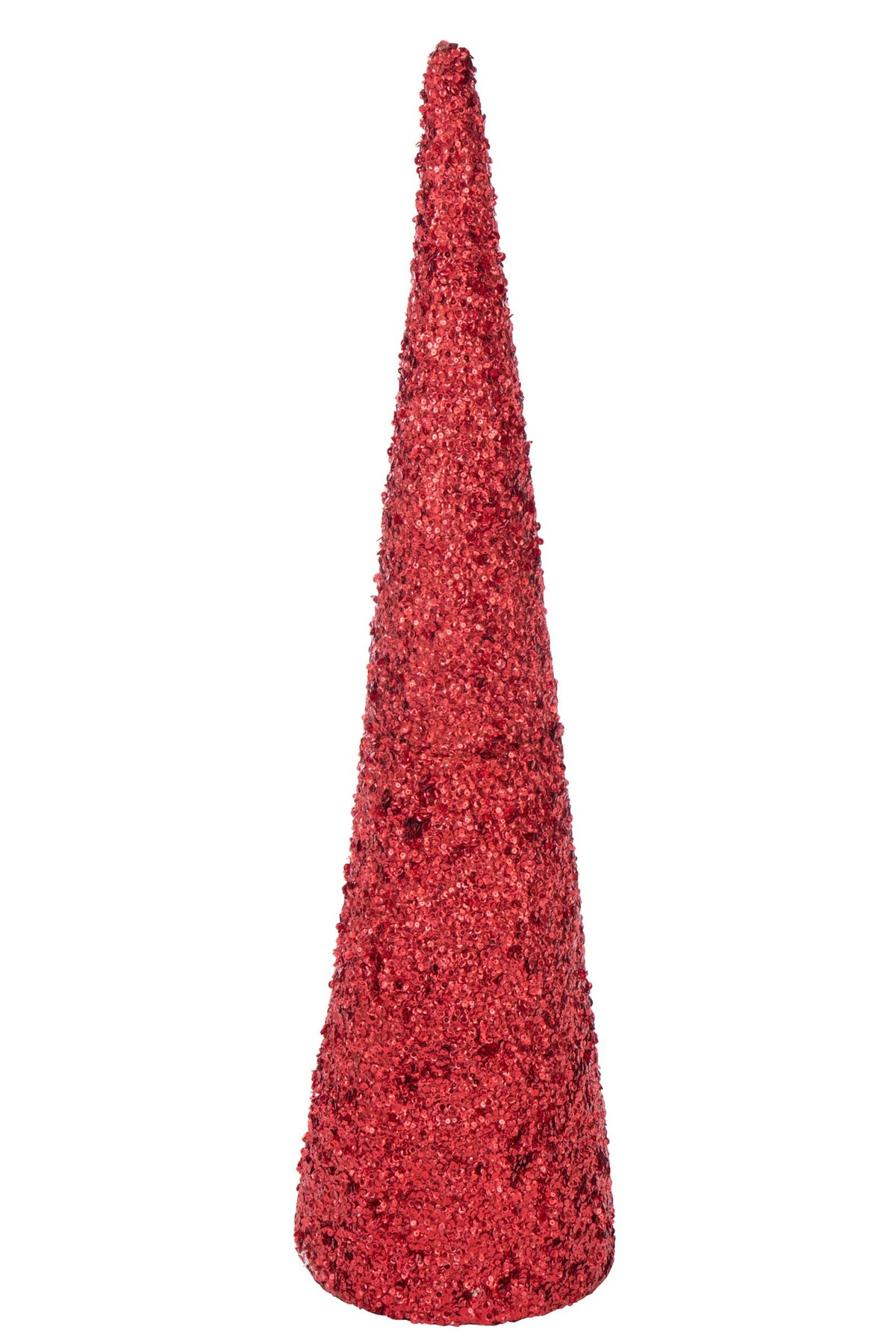 Kegel met pailletten groot – schuim en kunststof, kerstrood, 120 cm