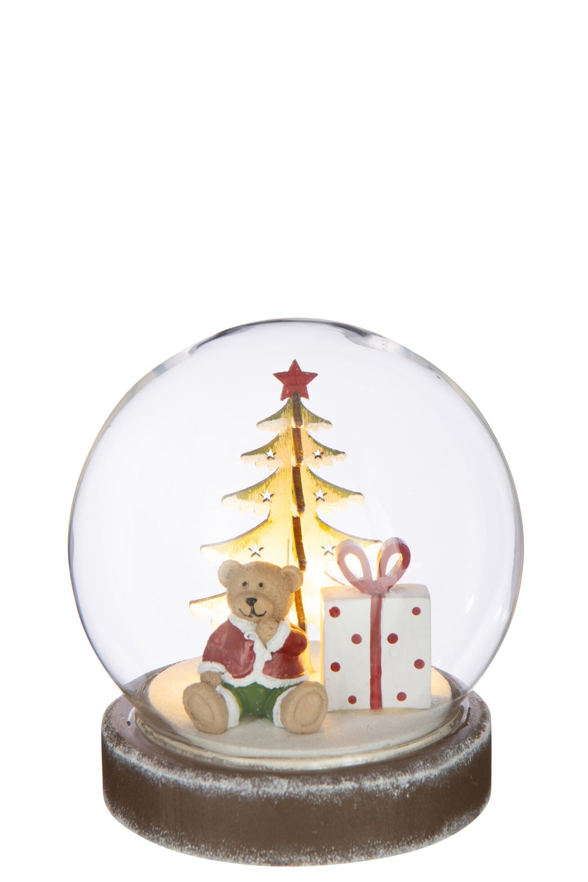 Lichtbol LED met beer – glas en multiplex, wit en kerstrood, Ø12 cm