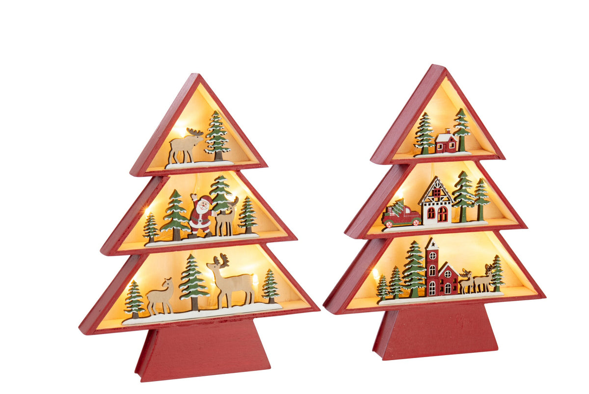Kerstboom LED – set van 2, multiplex, kerstrood, 23,5 cm