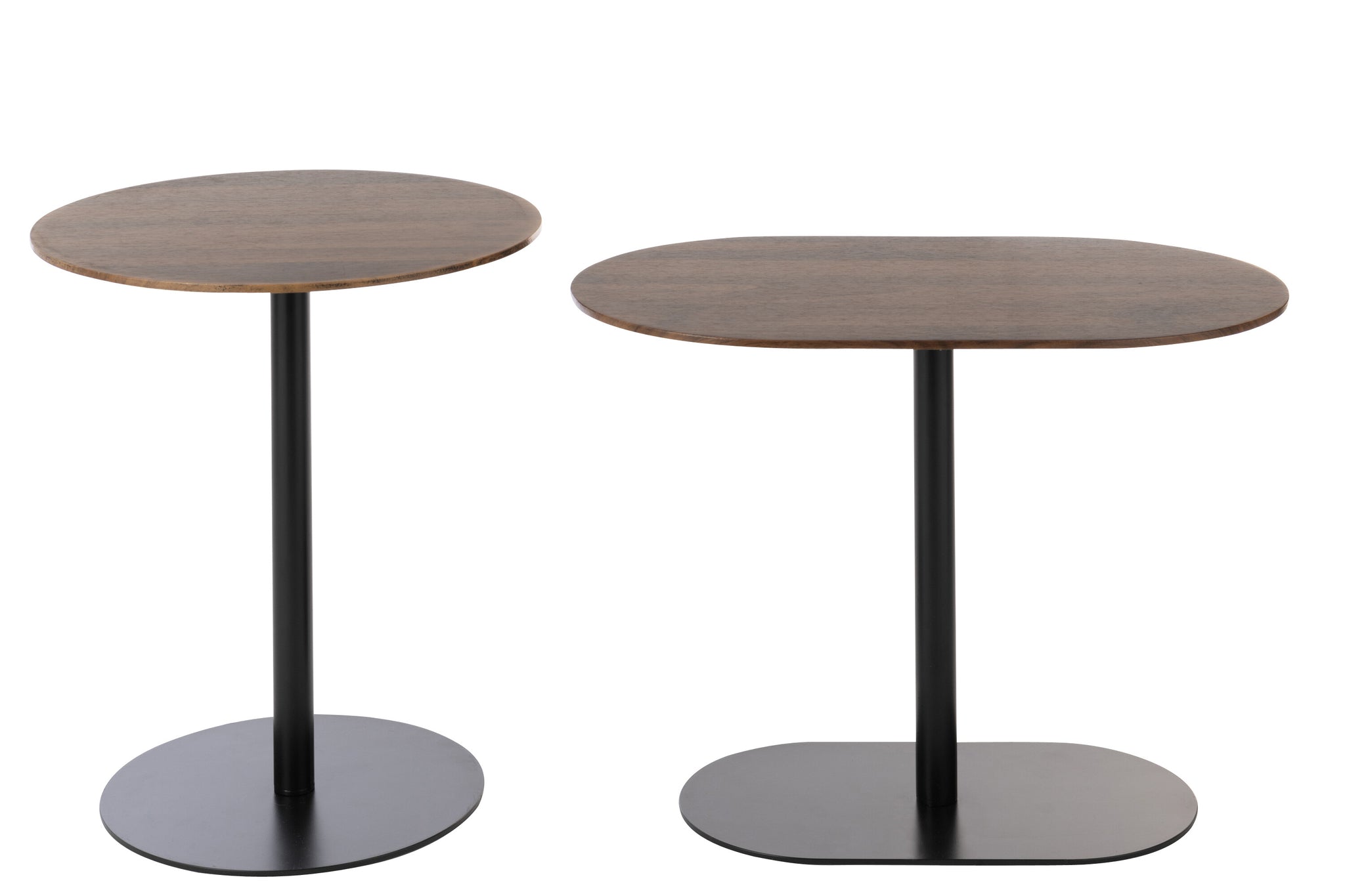 Set Of 2 Side Table Round Iron Black/Dark Brown