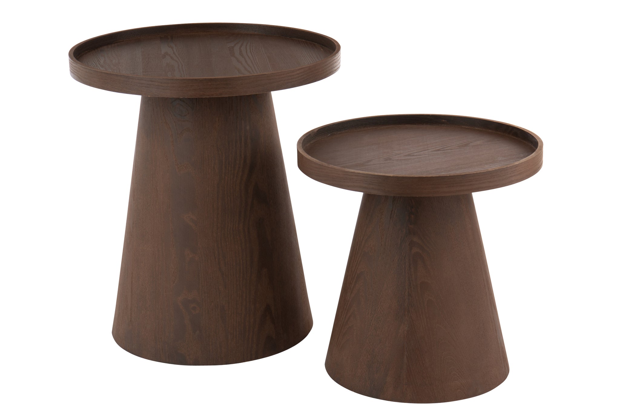 Set Of 2 Side Table Round Mdf Dark Brown