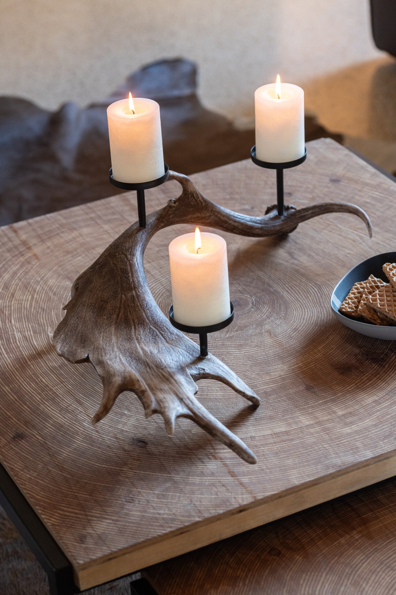Candle Holder Antlers Polyresin Brown Large