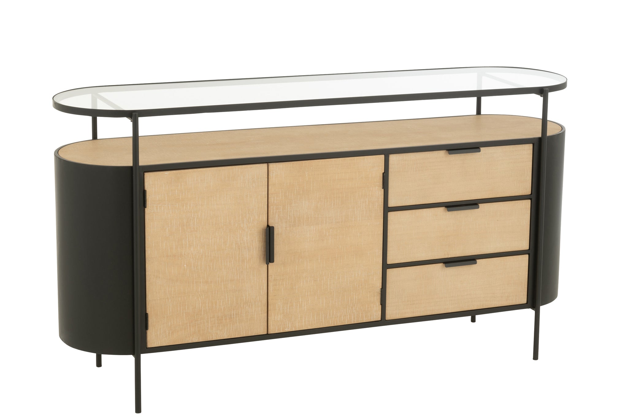Sideboard Holz Metall Glas Natur Schwarz