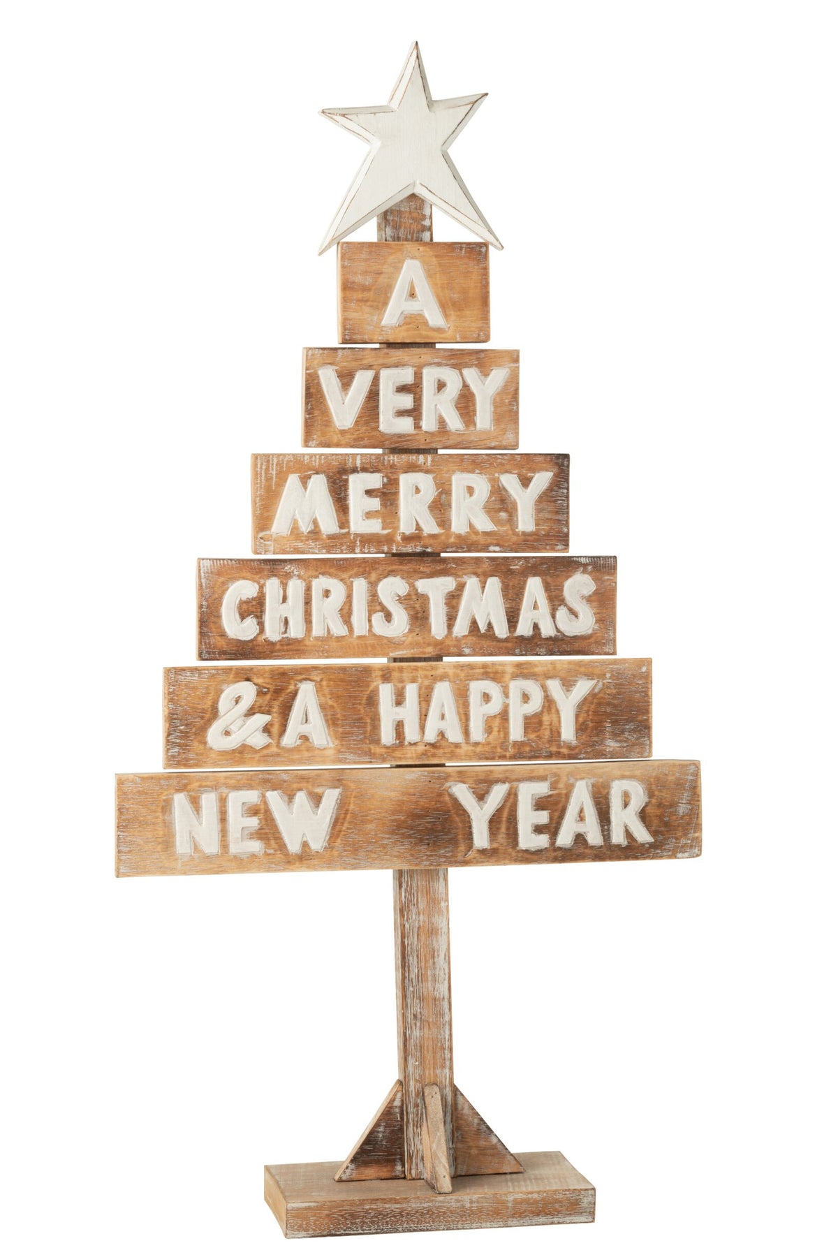 Kerstboom met ster – albasiahout, naturel en wit, 90,5 cm