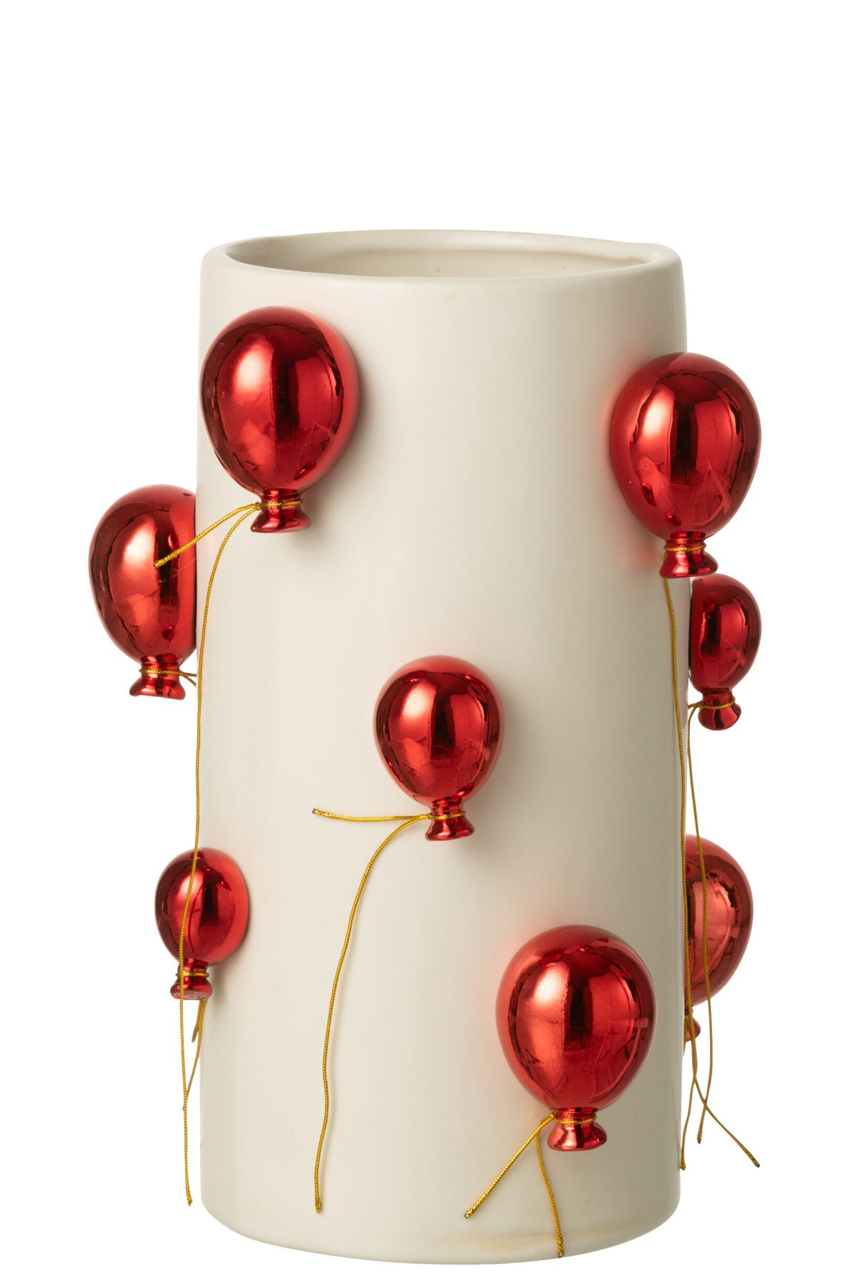 Vaas ballon groot – keramiek, wit en kerstrood, 30 cm