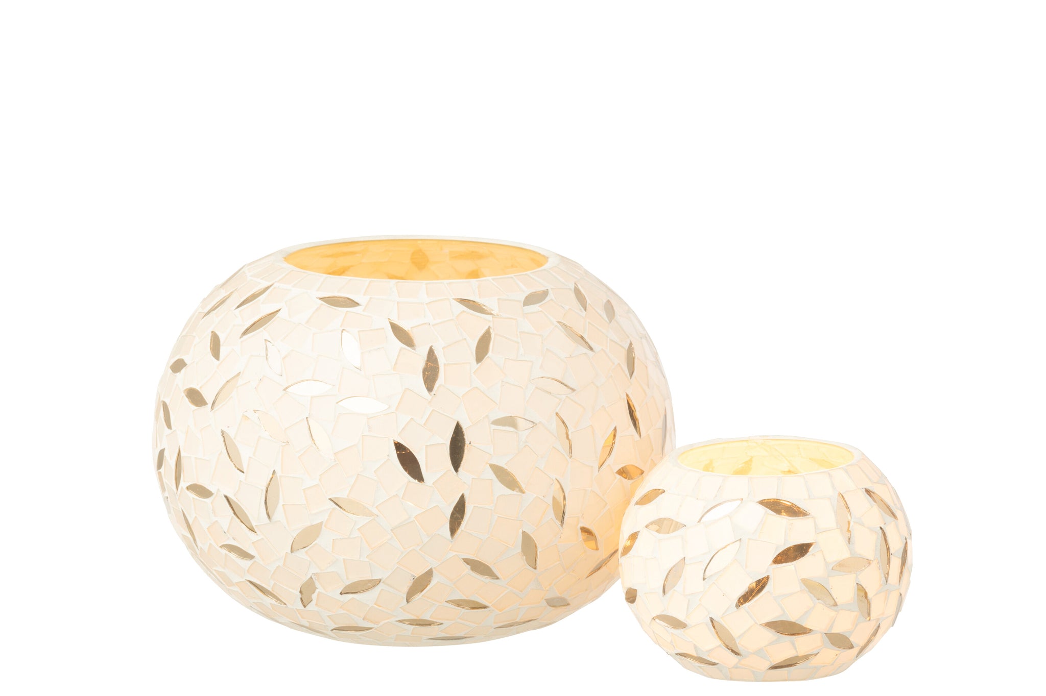 Candle Holder Ball Mosaic Glass Off-White/Silver Colored Small