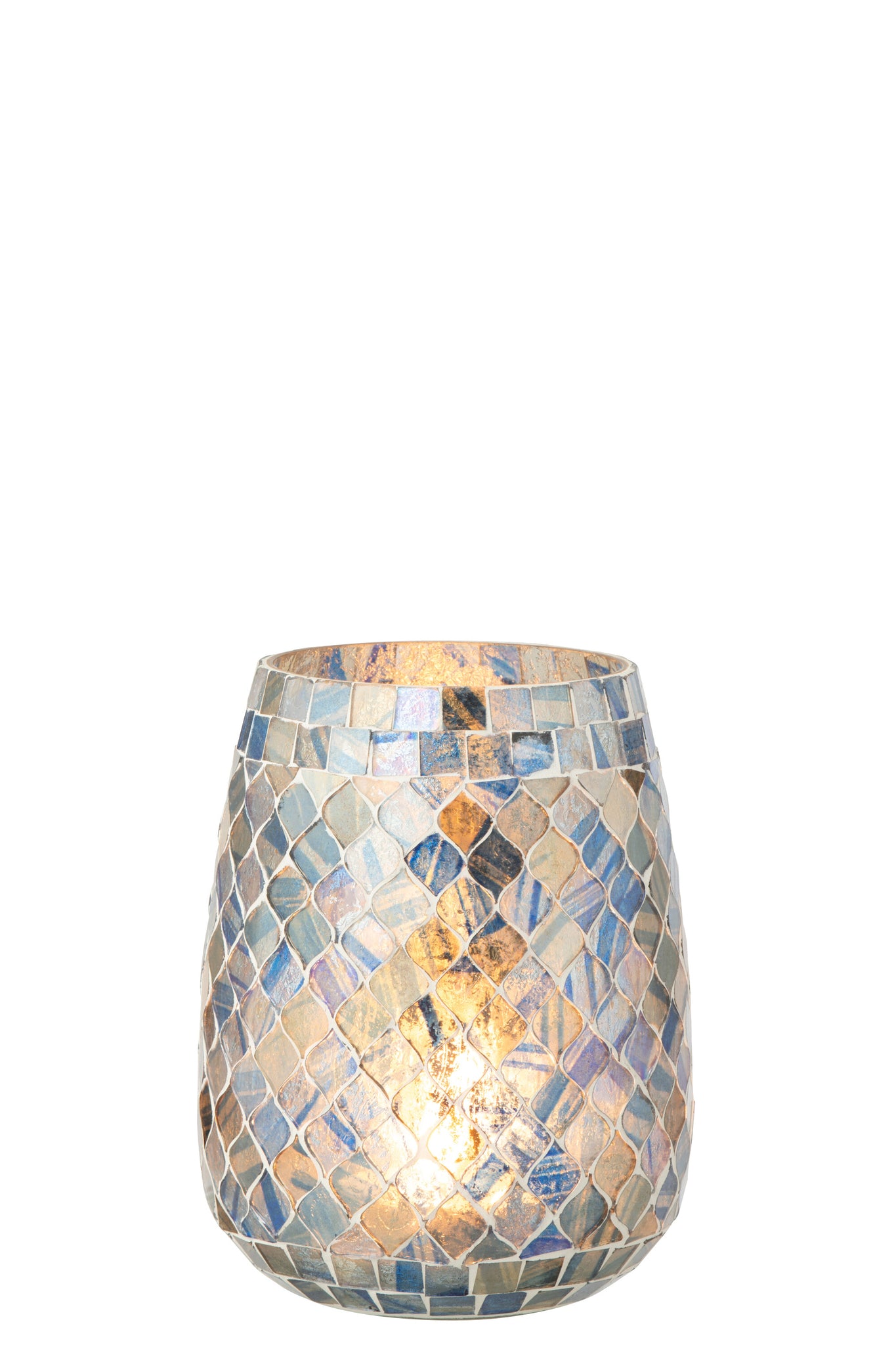 Candle Holder Mosaic Glass Grey Blue