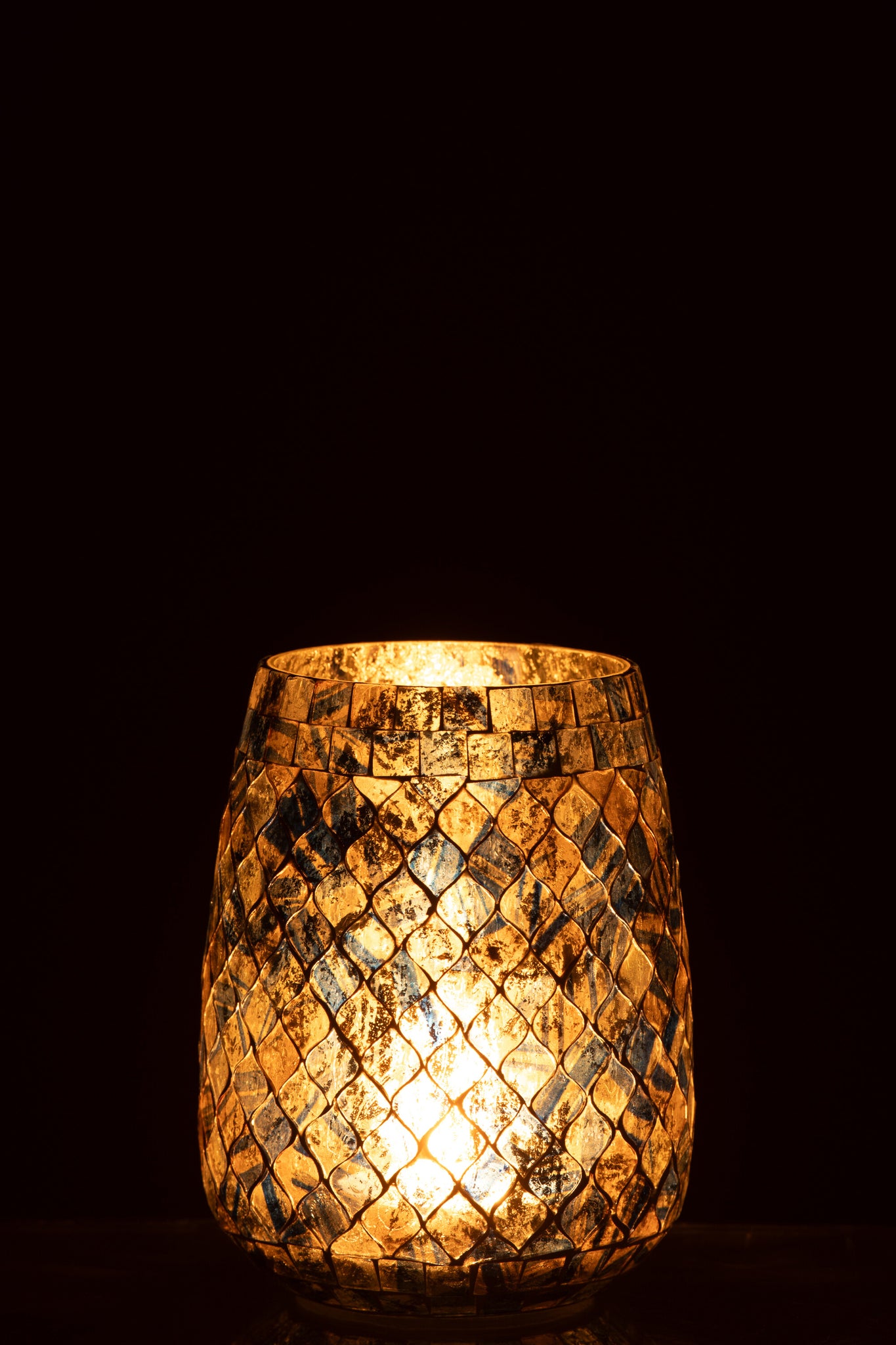 Candle Holder Mosaic Glass Grey Blue