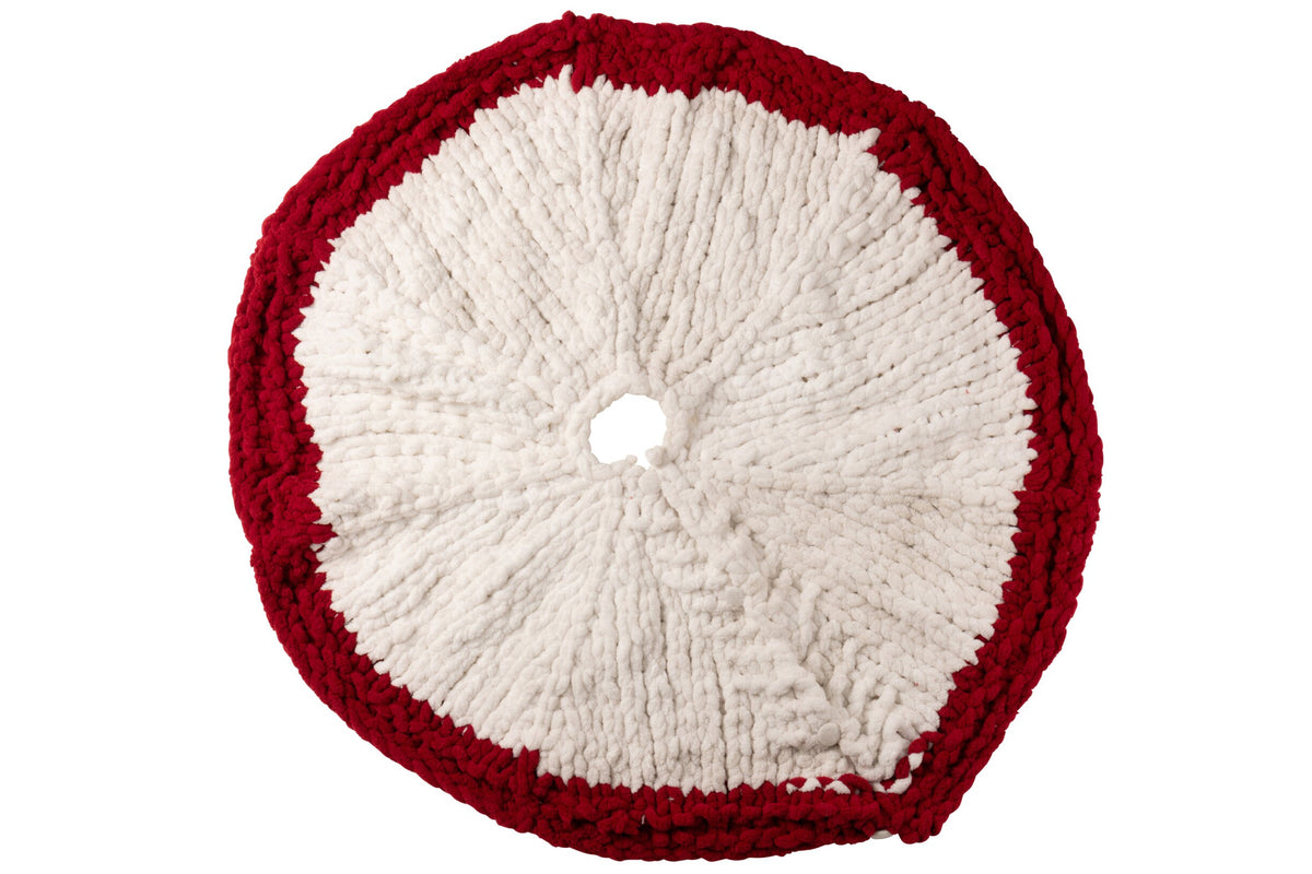 Boomrok gebreid – polyester, wit en kerstrood, Ø90 cm