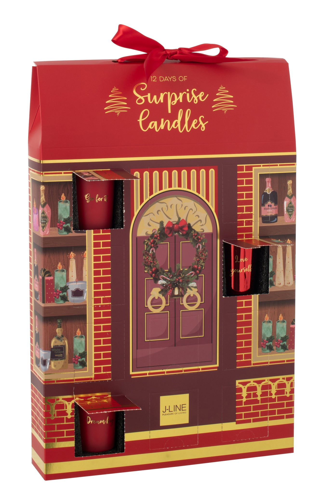 Scented Candle 12 Candles Surprise Window Wax Coral Red/Multicolored