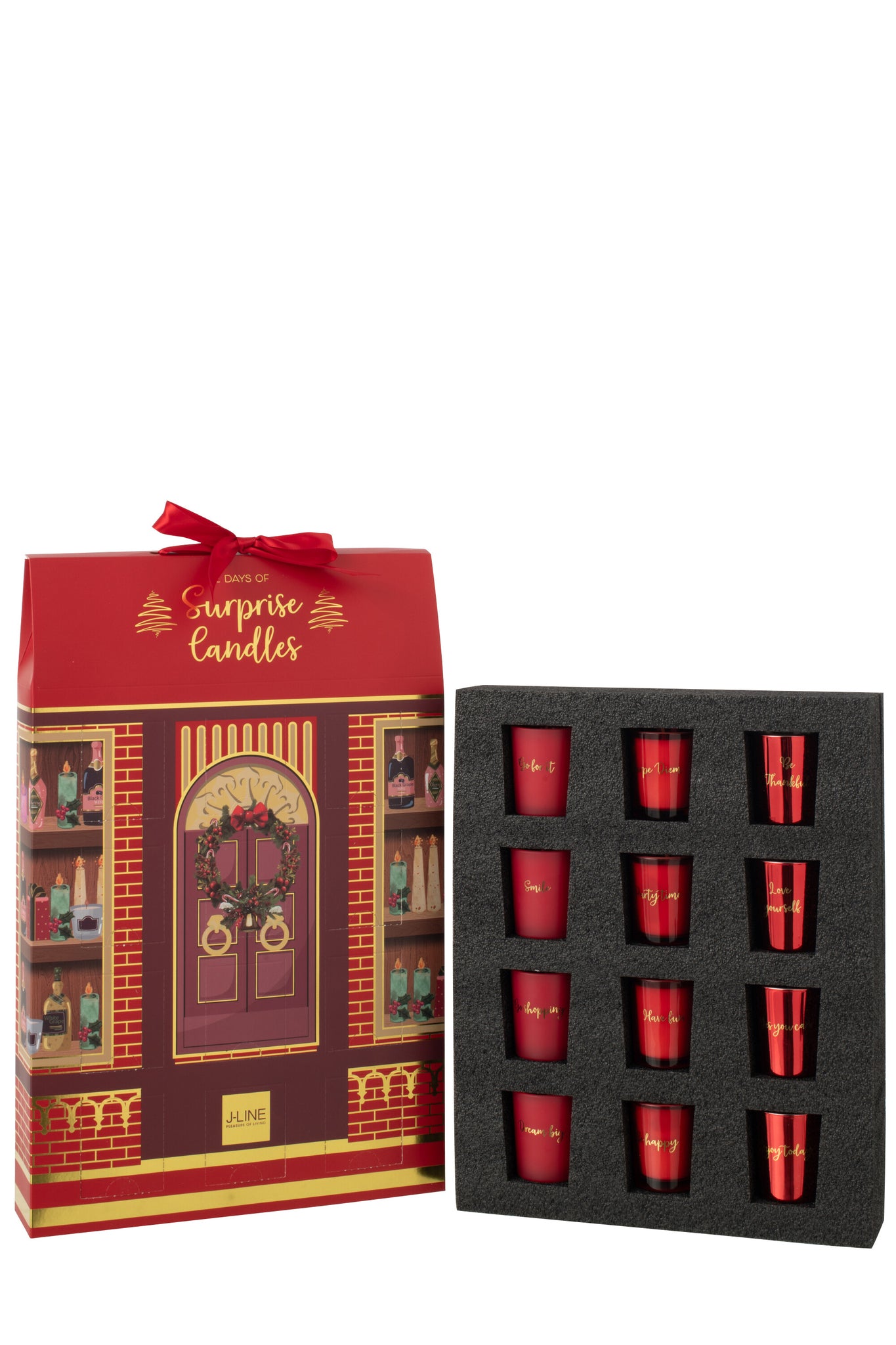 Scented Candle 12 Candles Surprise Window Wax Coral Red/Multicolored