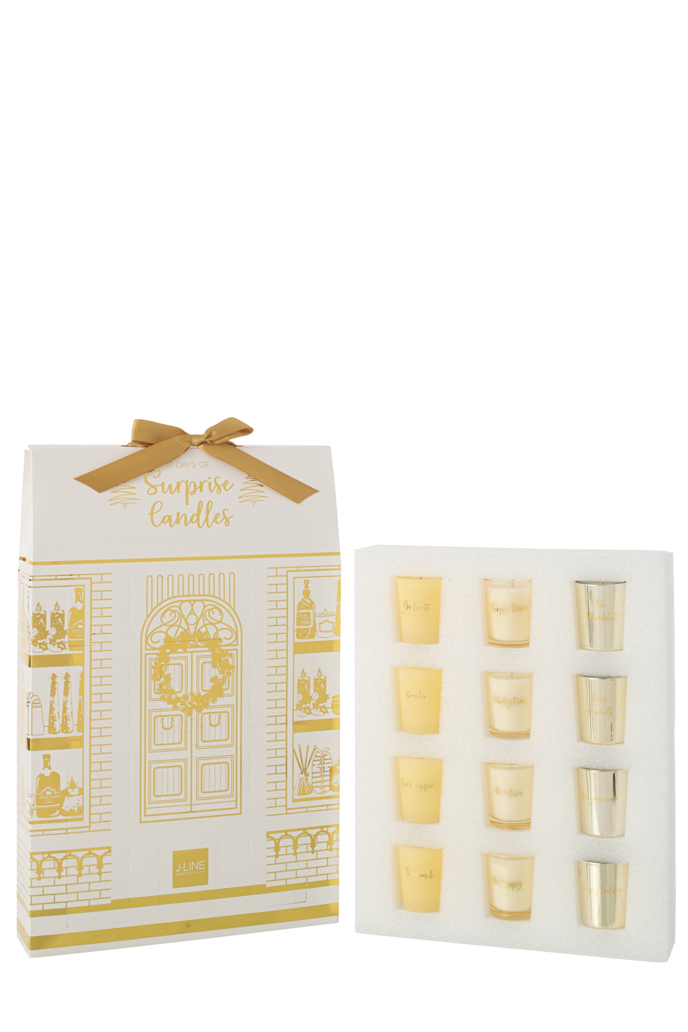 Scented Candle 12 Candles Surprise Window Wax Gold Colored/White