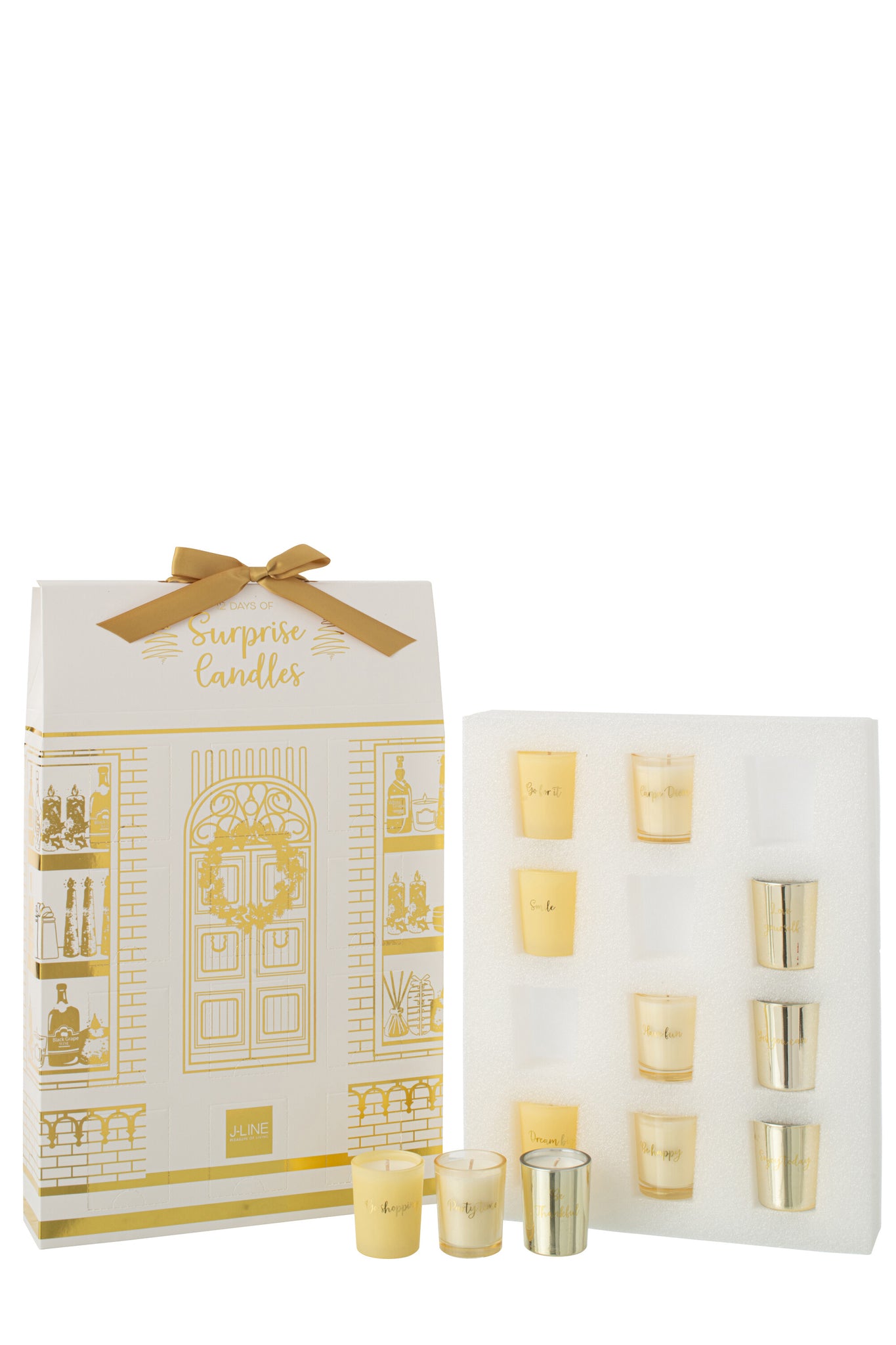 Scented Candle 12 Candles Surprise Window Wax Gold Colored/White