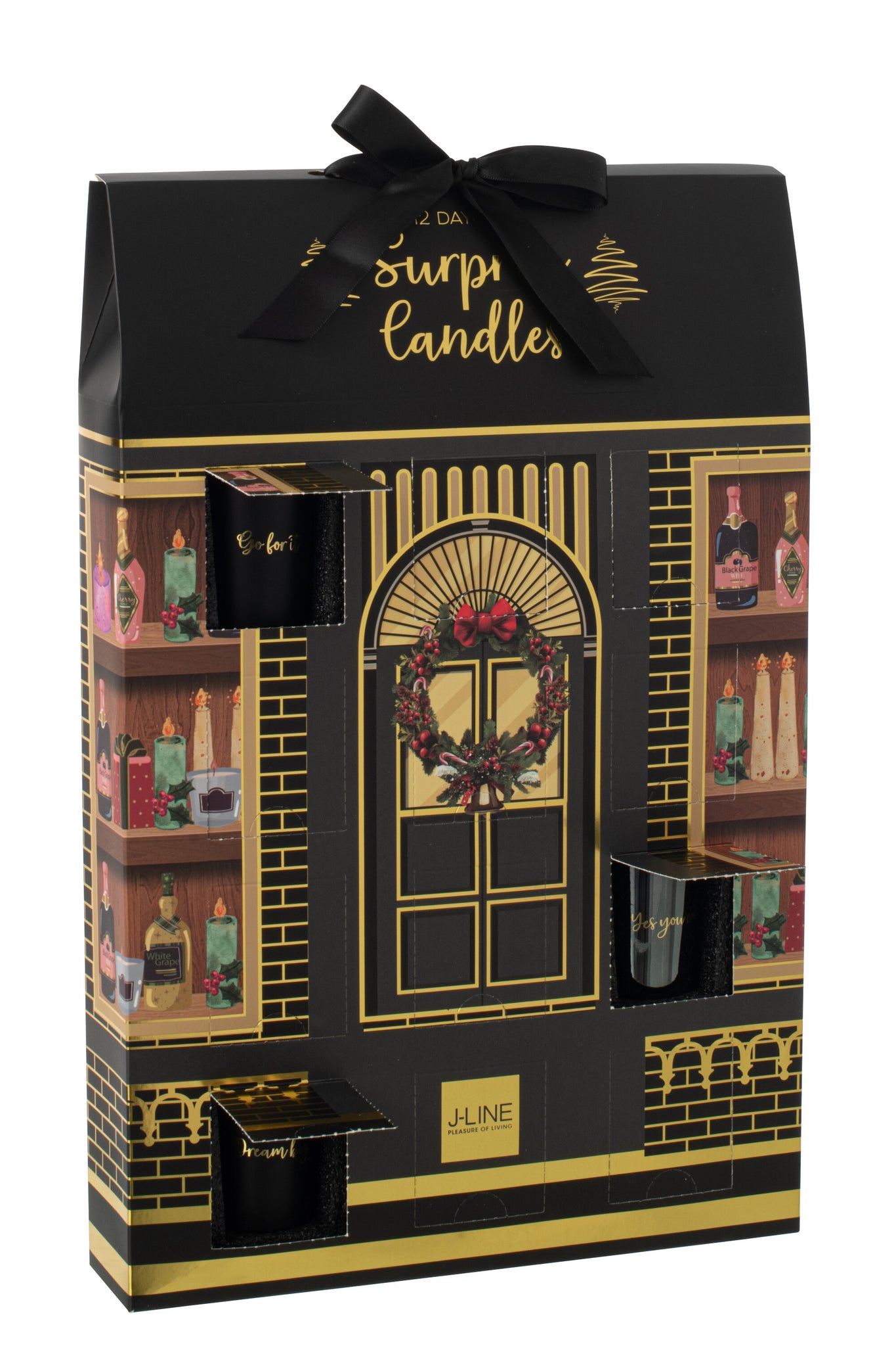 Scented Candle 12 Candles Surprise Window Wax Black/Multicolored