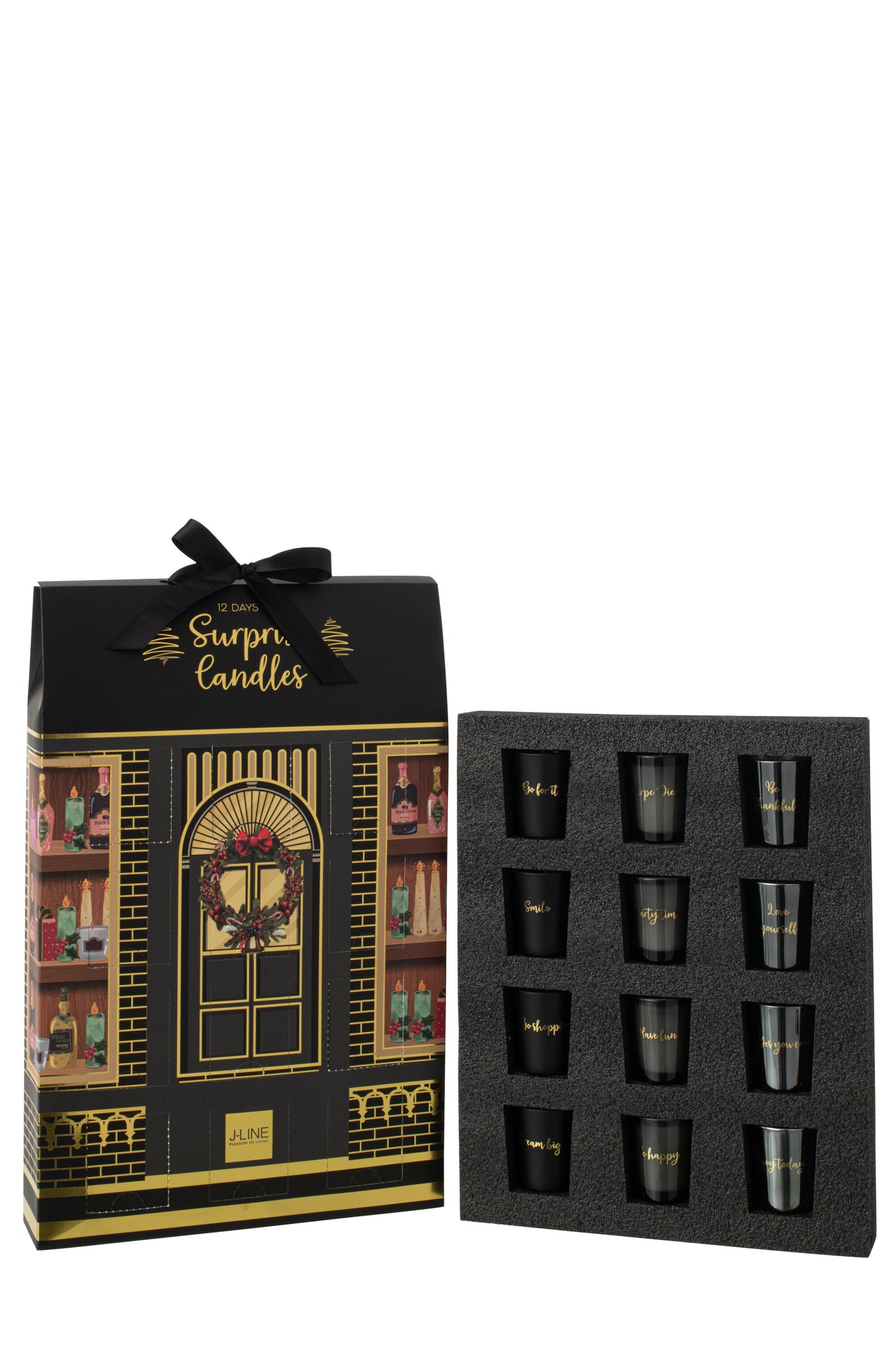Scented Candle 12 Candles Surprise Window Wax Black/Multicolored