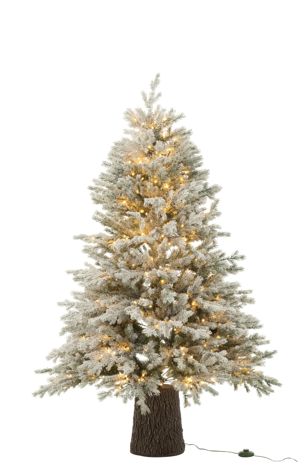 Kunstkerstboom besneeuwd met houten voet en 600 LED – donkergroen, 150 cm