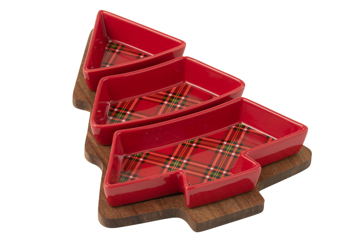 Tapasset ruit en kerstboom – paulowniahout en keramiek, rood, 21,6 x 30 x 3,5 cm