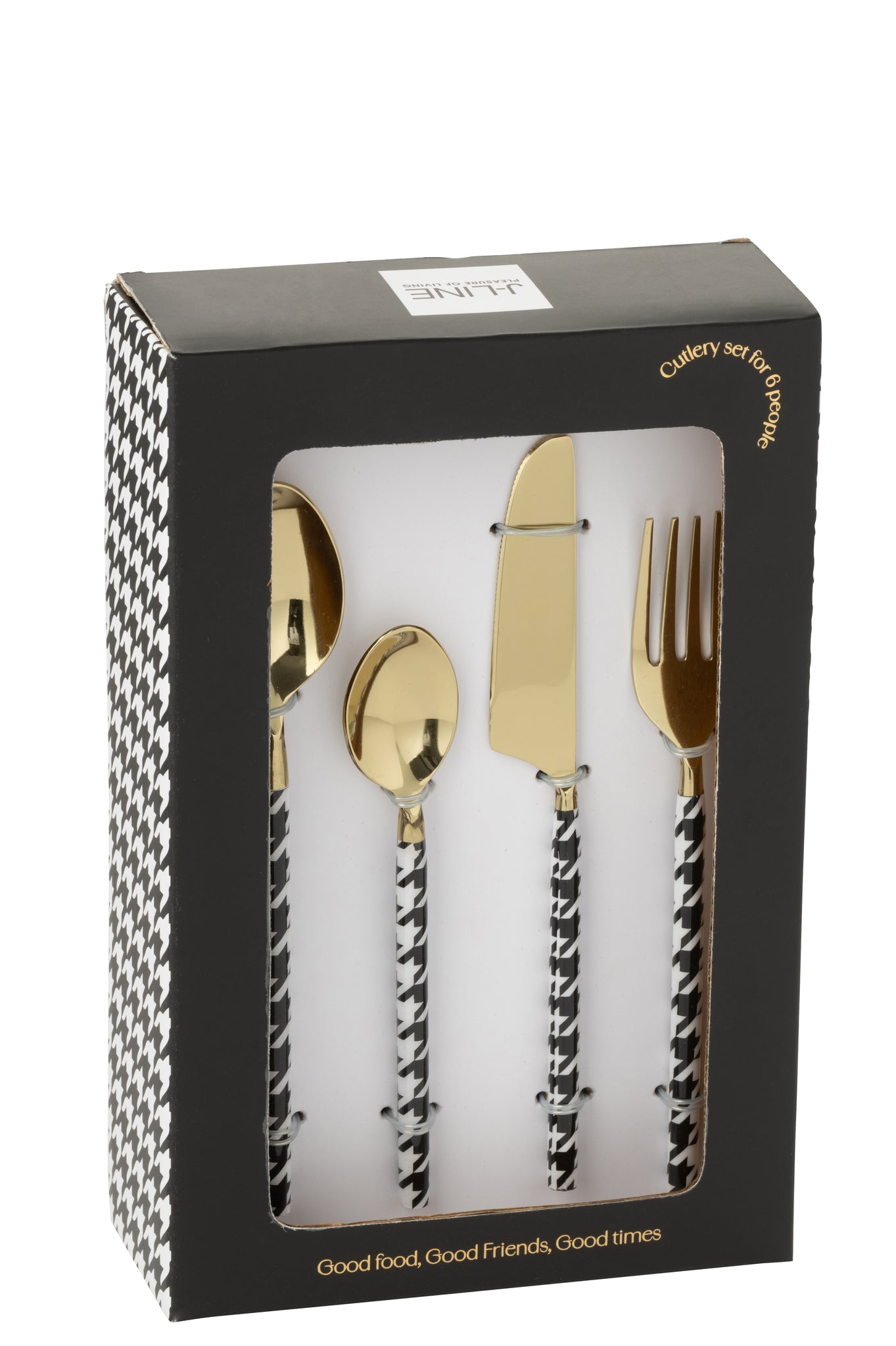 Box Of 4 Cutlery Pied-De-Poule Stainless Steel Gold Colored
