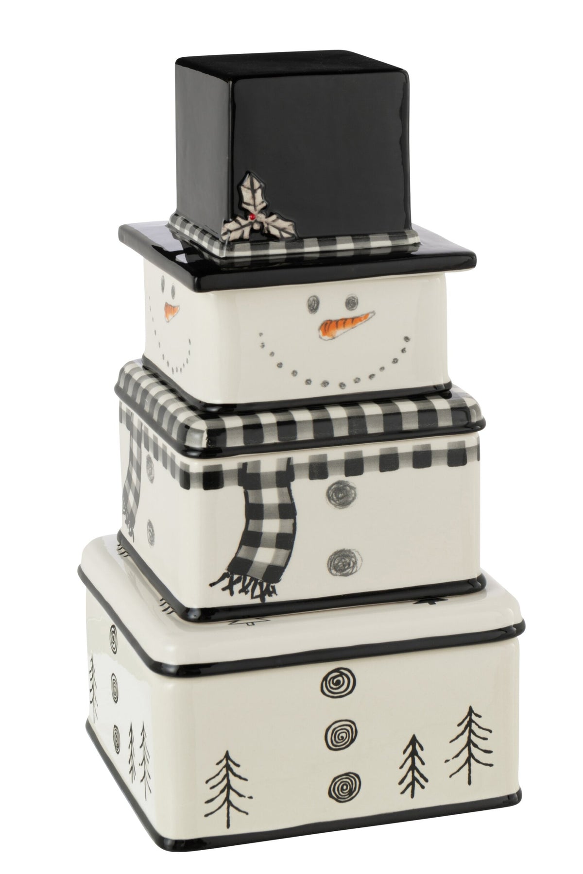 Sneeuwpopdozen doos van 3 – dolomiet, wit en zwart, Ø17,7 x 34,7 cm