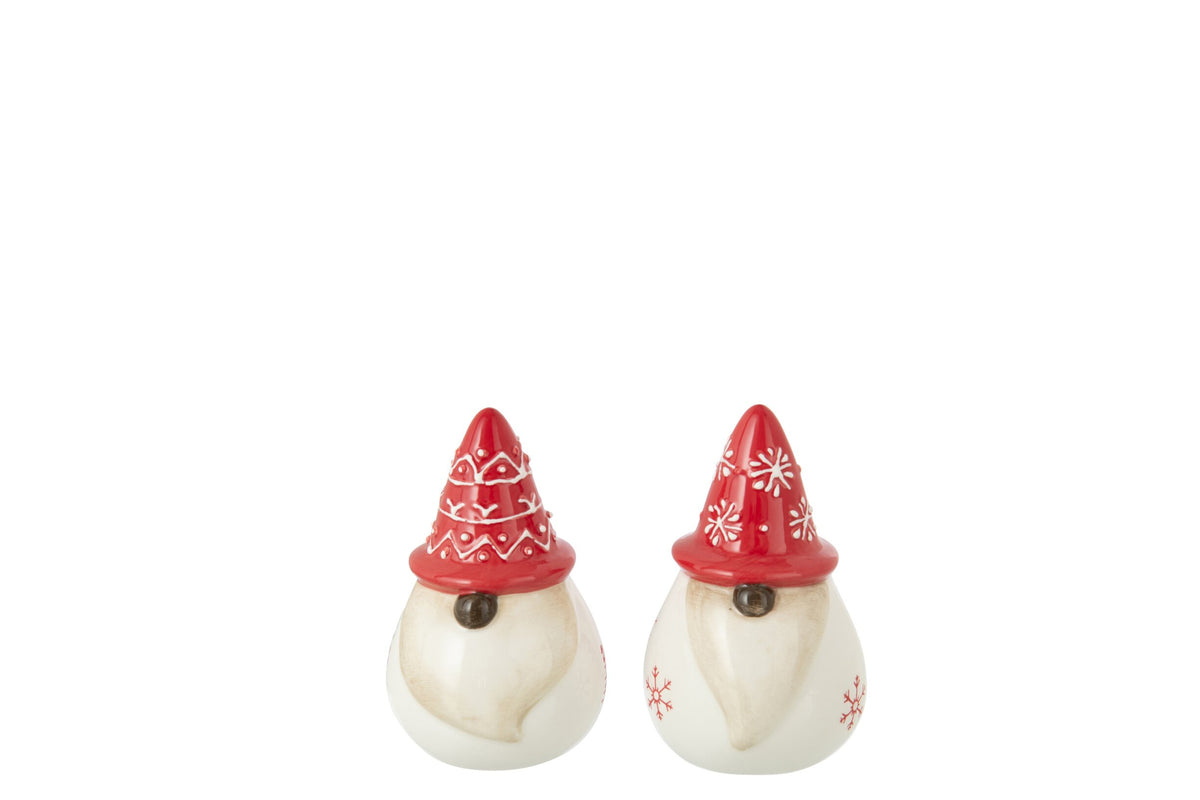 Peper- en zoutstel kerstman – dolomiet, wit en kerstrood, 6,7 x 6,4 x 10,1 cm