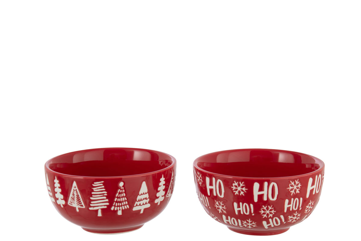 Kom dolomiet – set van 2, kerstrood en wit, Ø15,5 x 7,5 cm