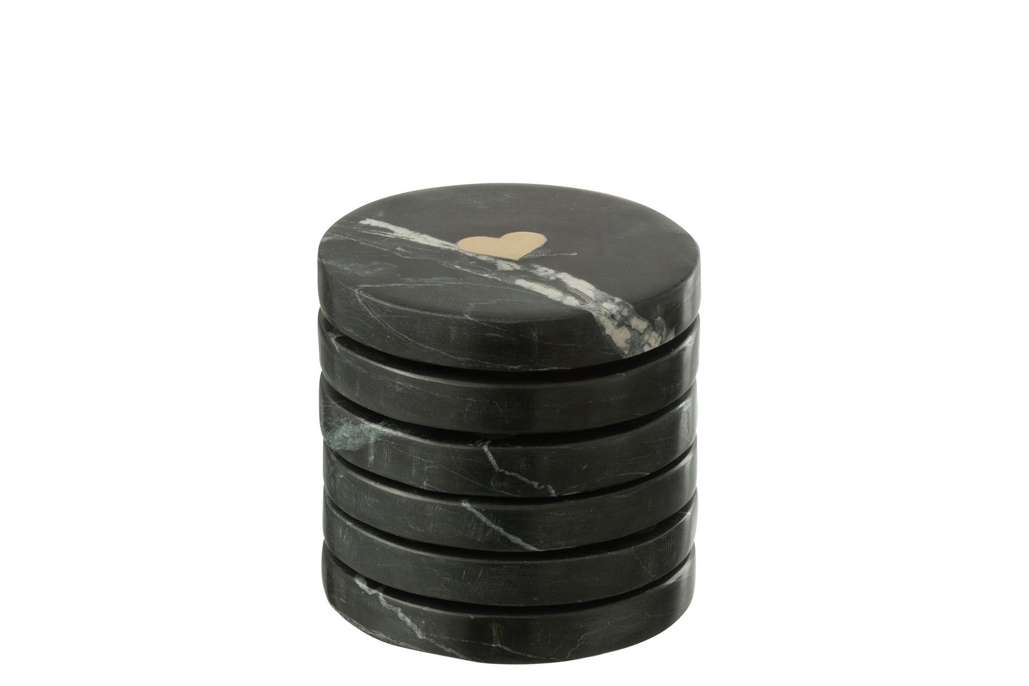 Box Of 6 Coaster Heart Marble Black/Gold Colored