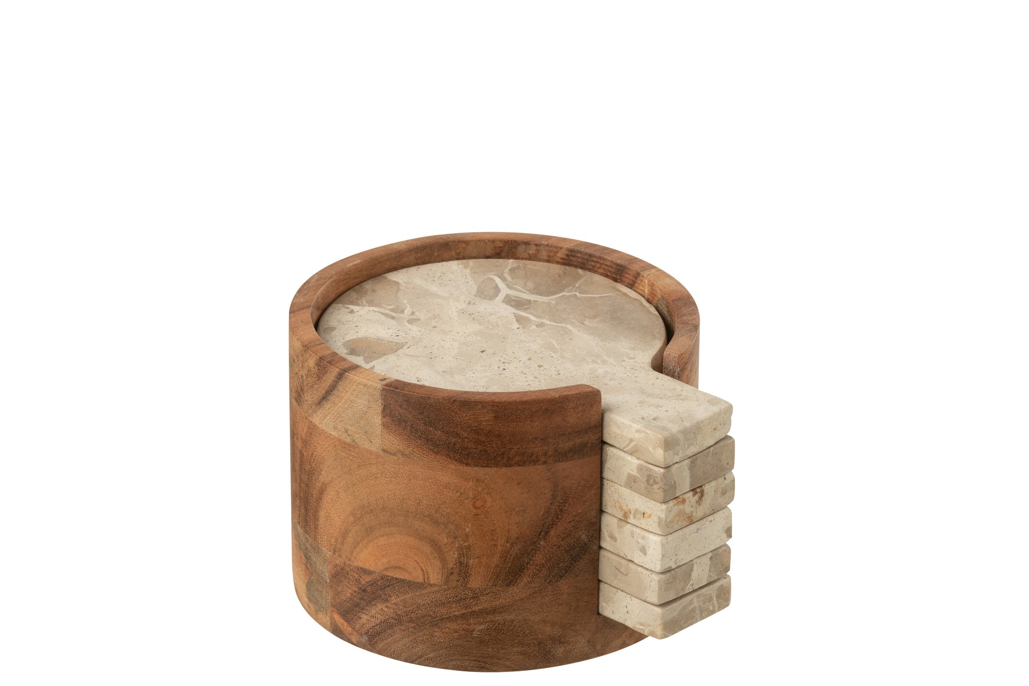 Box Of 4 Coaster Round Marble Beige/Brown