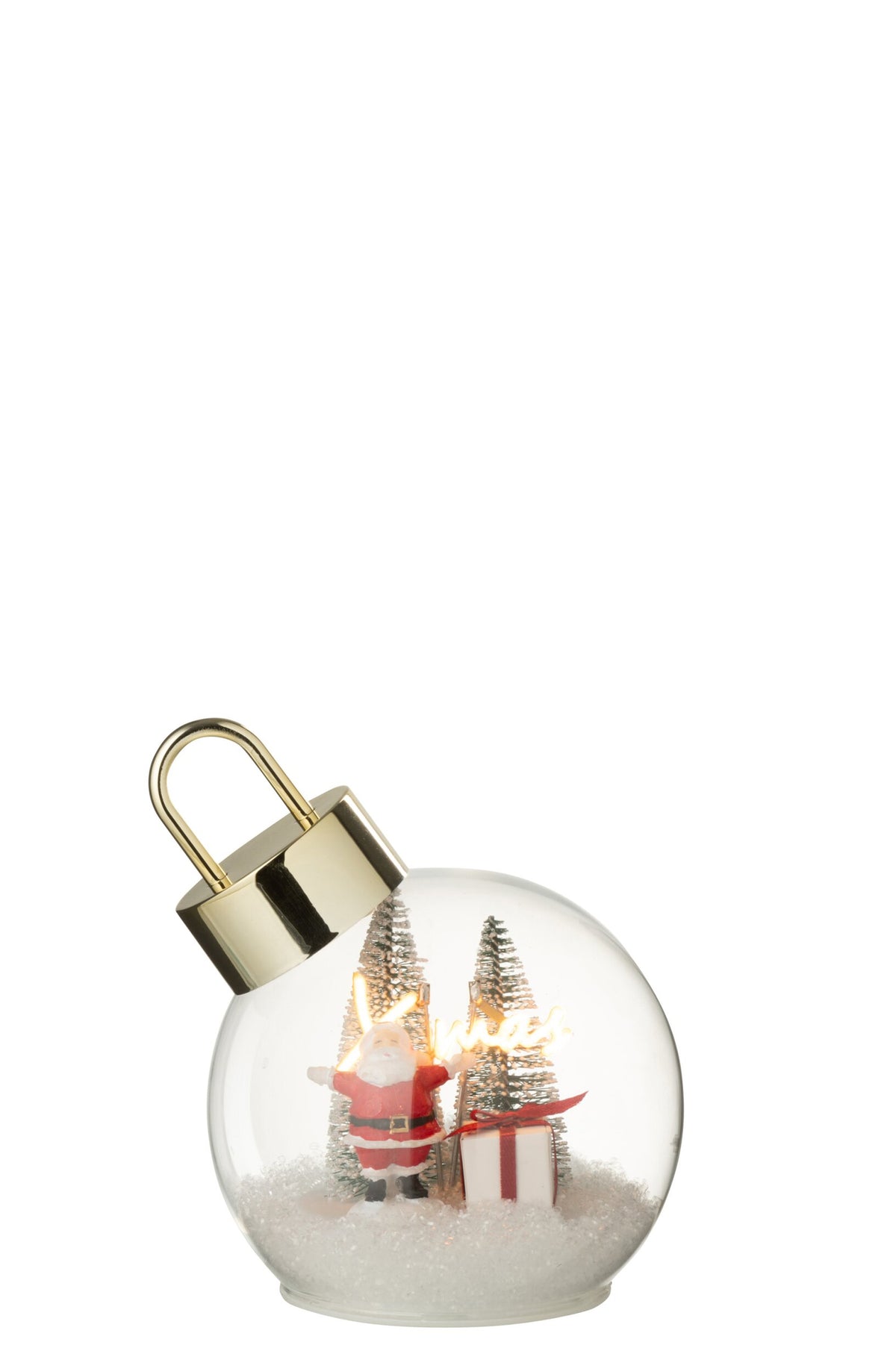Kerstbal LED kerstman klein – glas, wit en rood, Ø12 cm